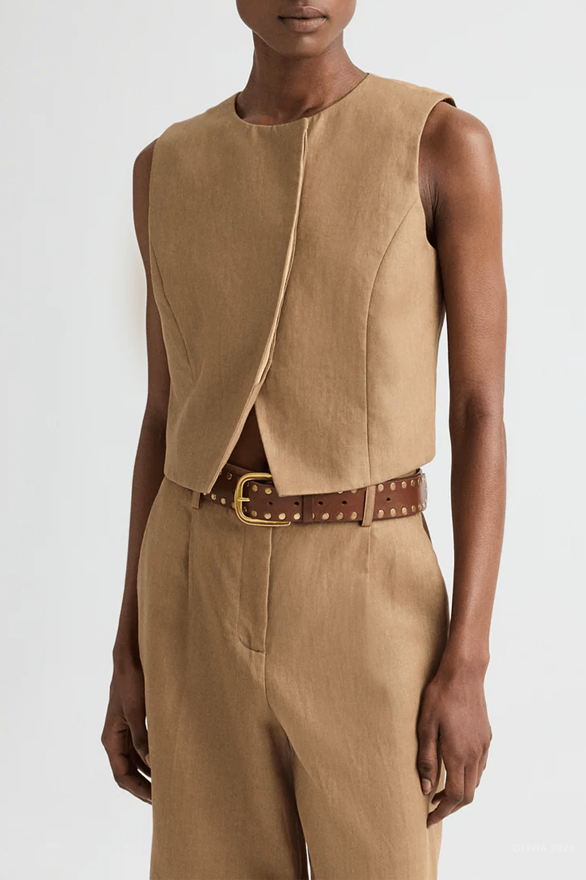 High Neck Hidden Placket Vest in Ermine - shop - olivia.com