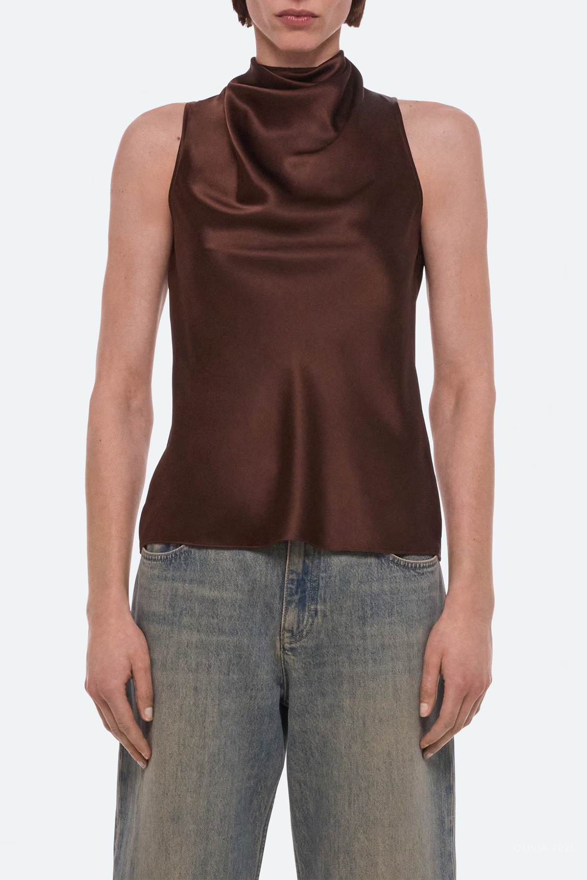 Silk Tie-Neck Top in Serra