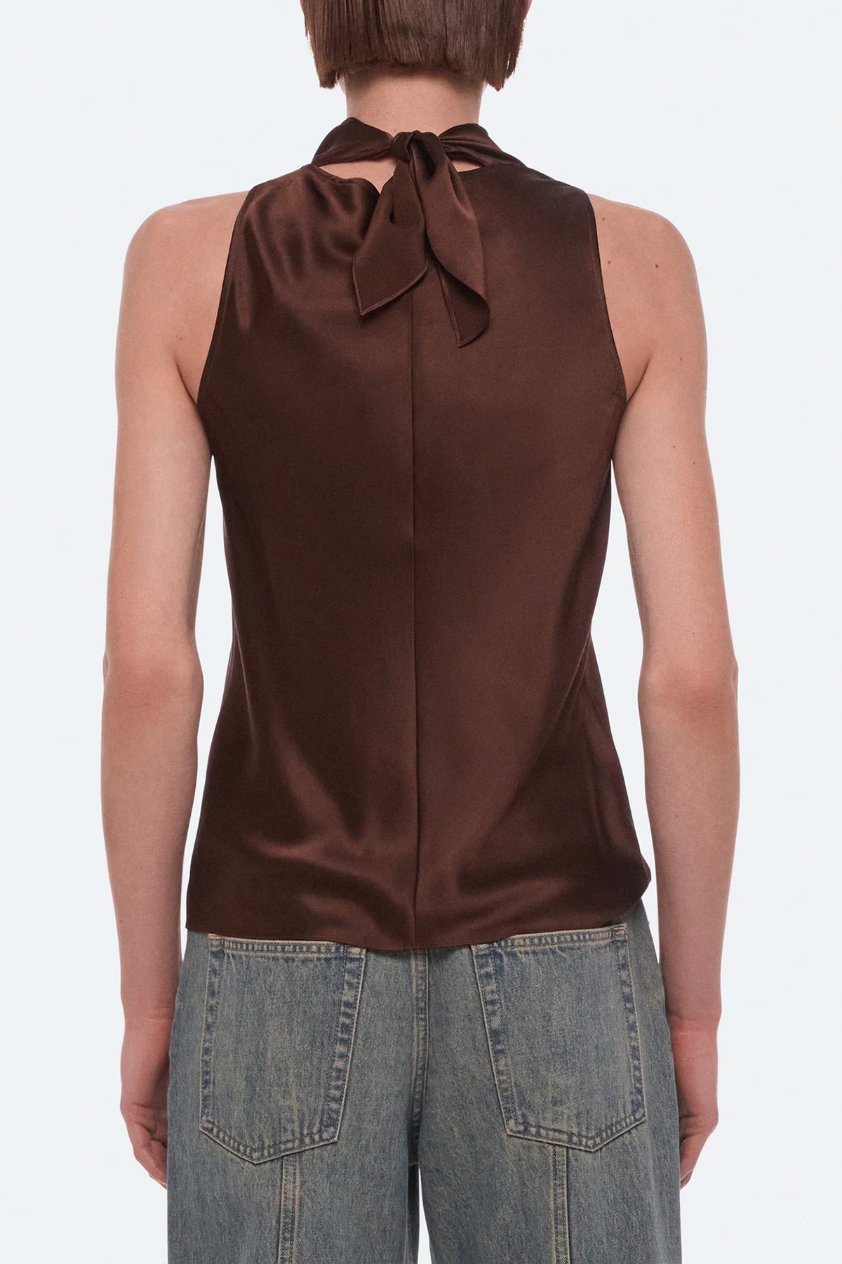 Silk Tie-Neck Top in Serra
