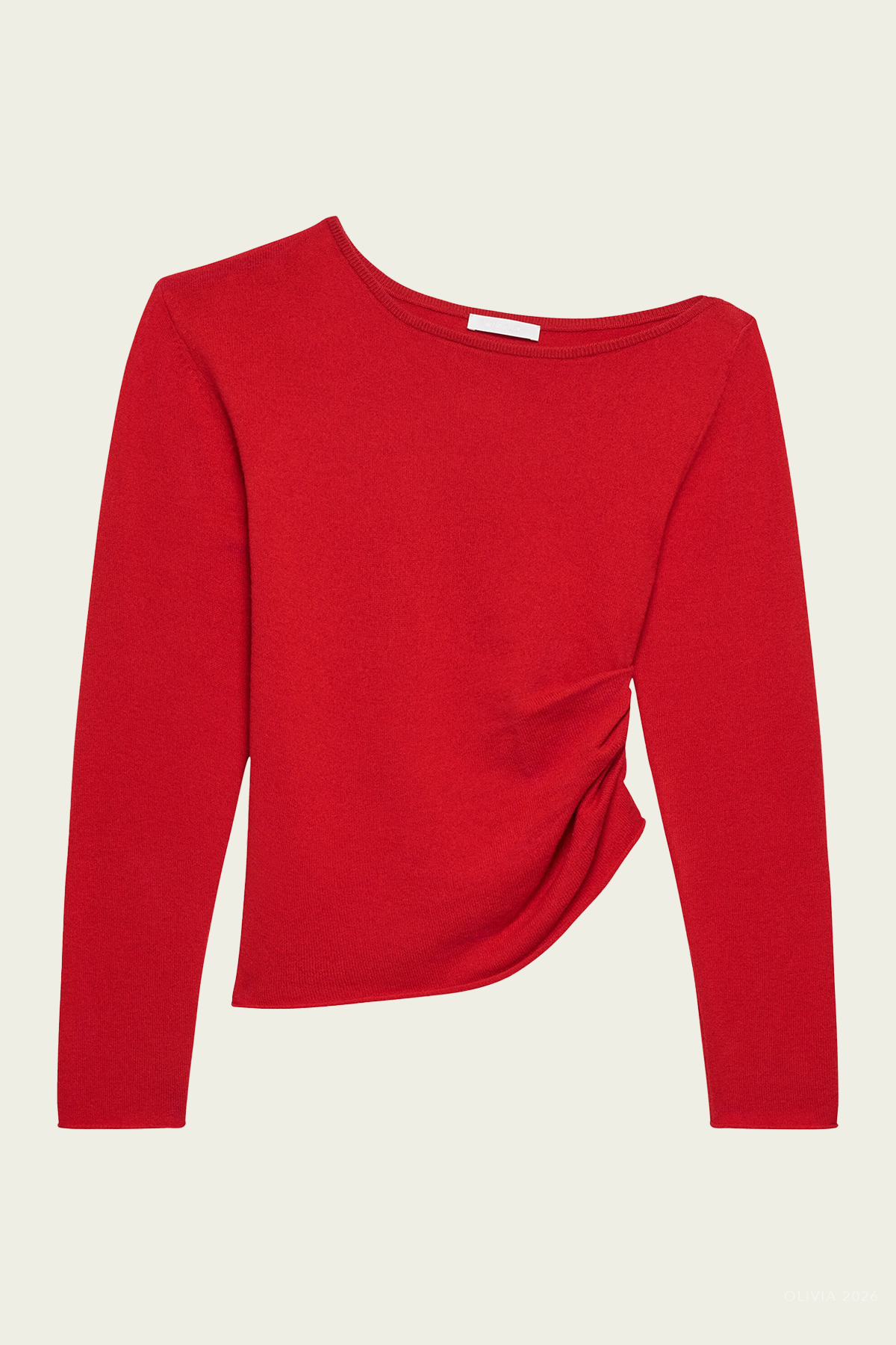 Draped Asymmetrical Wool Top in Red