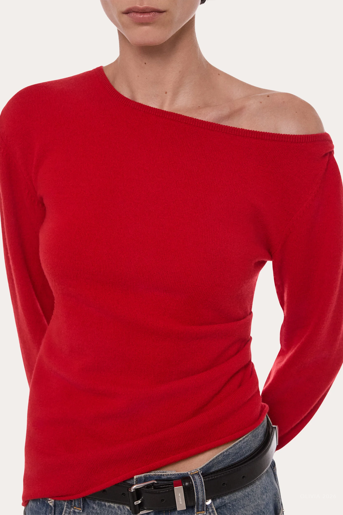 Draped Asymmetrical Wool Top in Red