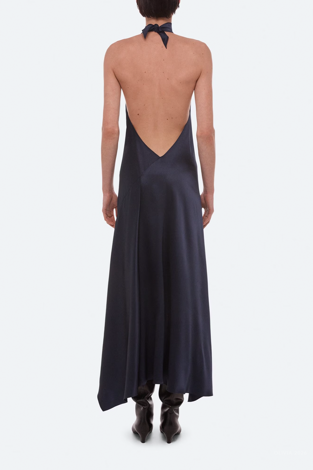 Silk Tie Scarf Dress in Navy