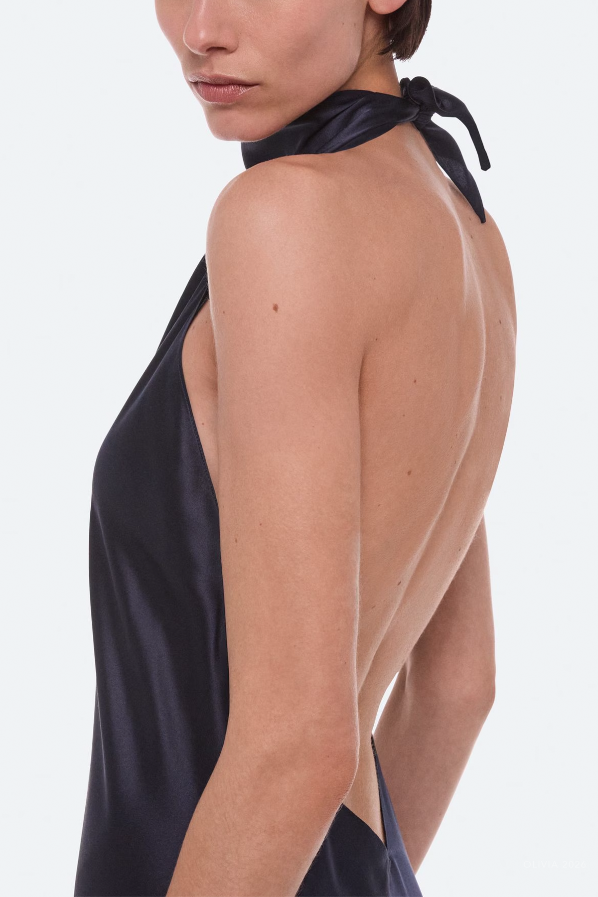 Silk Tie Scarf Dress in Navy