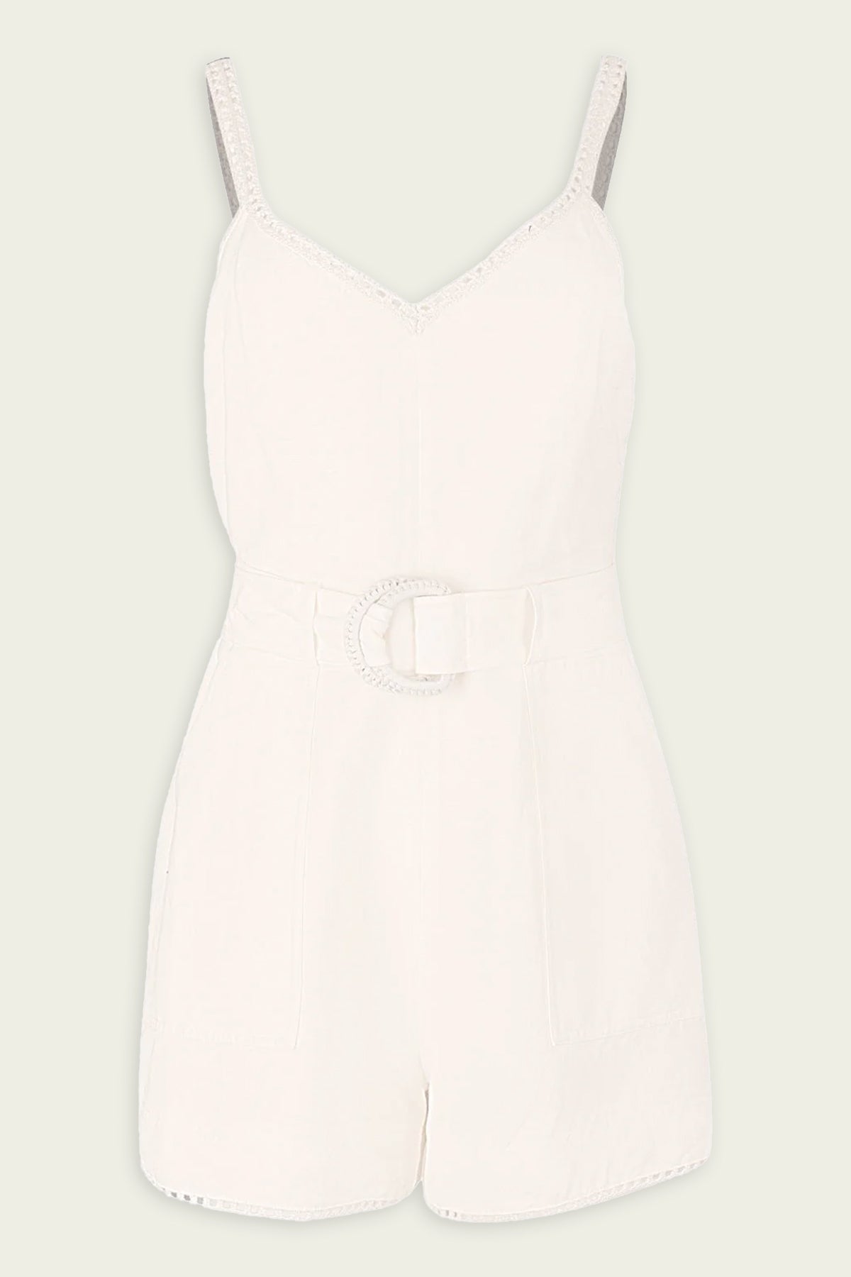 Holloway Belted Romper in White - shop-olivia.com