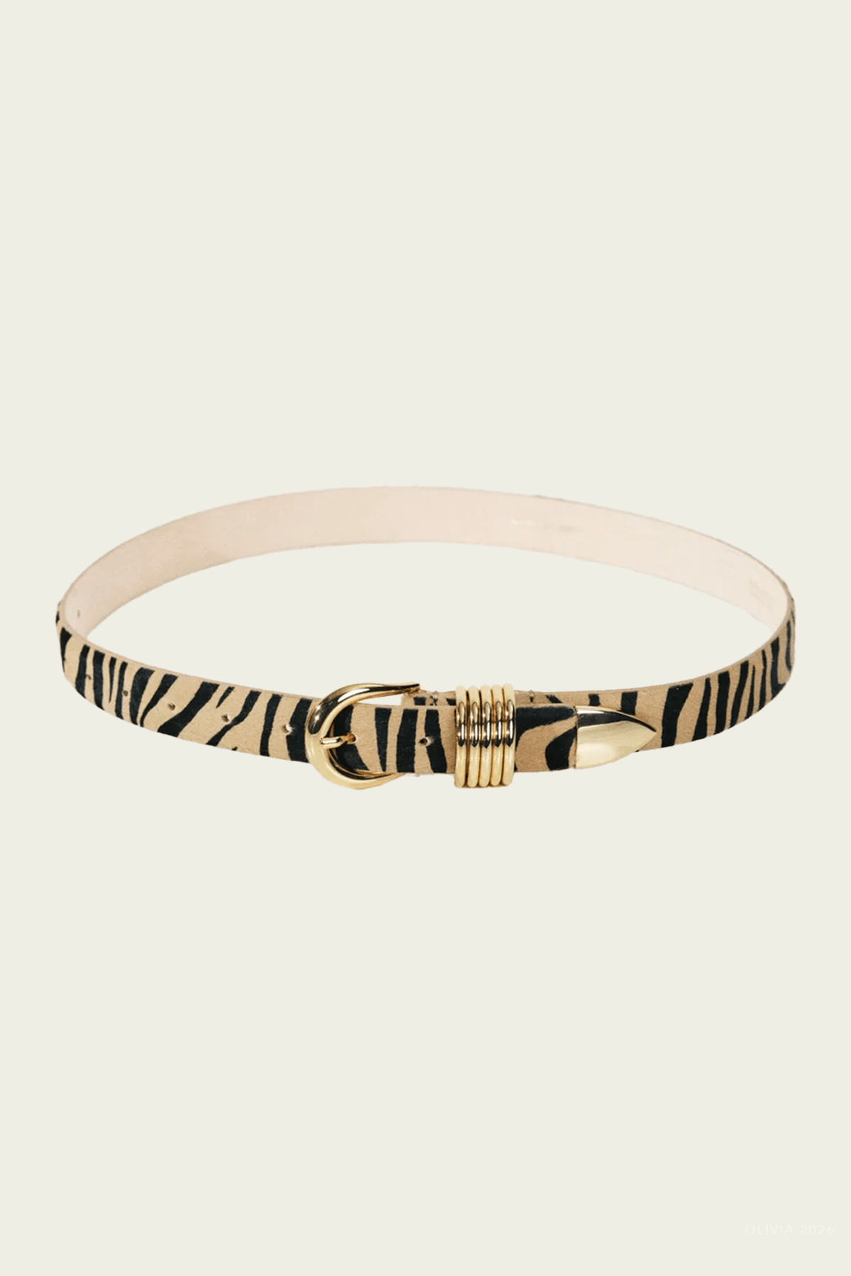 Hollyhock Calf Hair Belt in Zebra Gold - shop-olivia.com