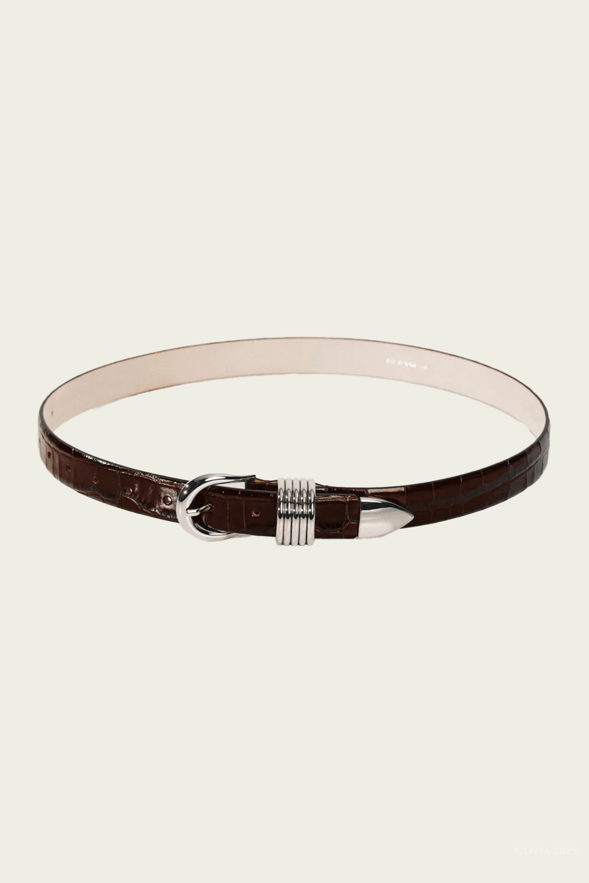 Hollyhock Croco Belt in Dark Chocolate Silver - shop - olivia.com