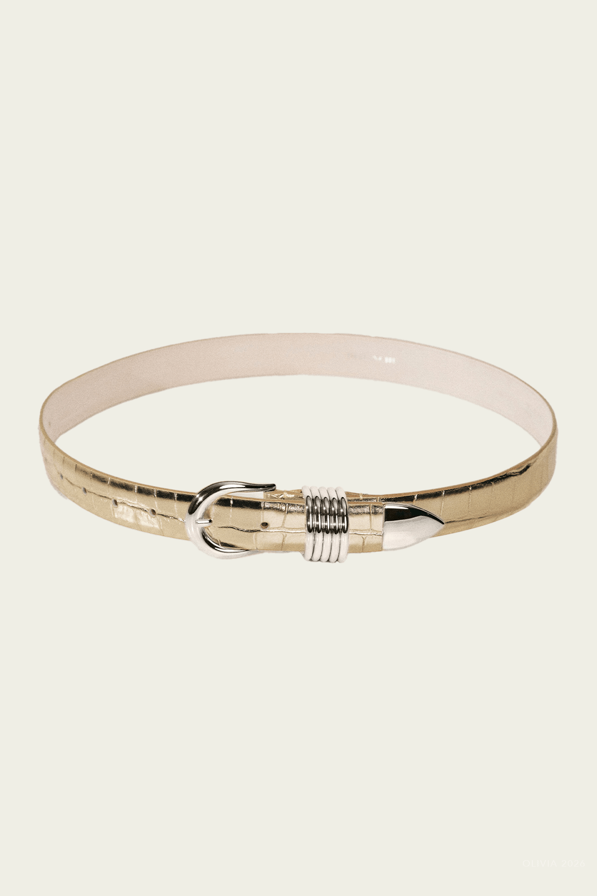 Hollyhock Mirror Croco Belt in Gold Croco - shop-olivia.com