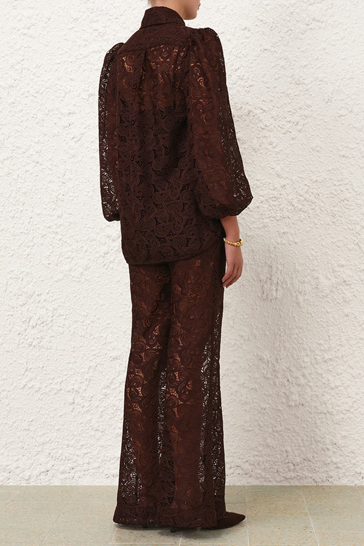 Illustration Lace Blouse in Chocolate - shop - olivia.com