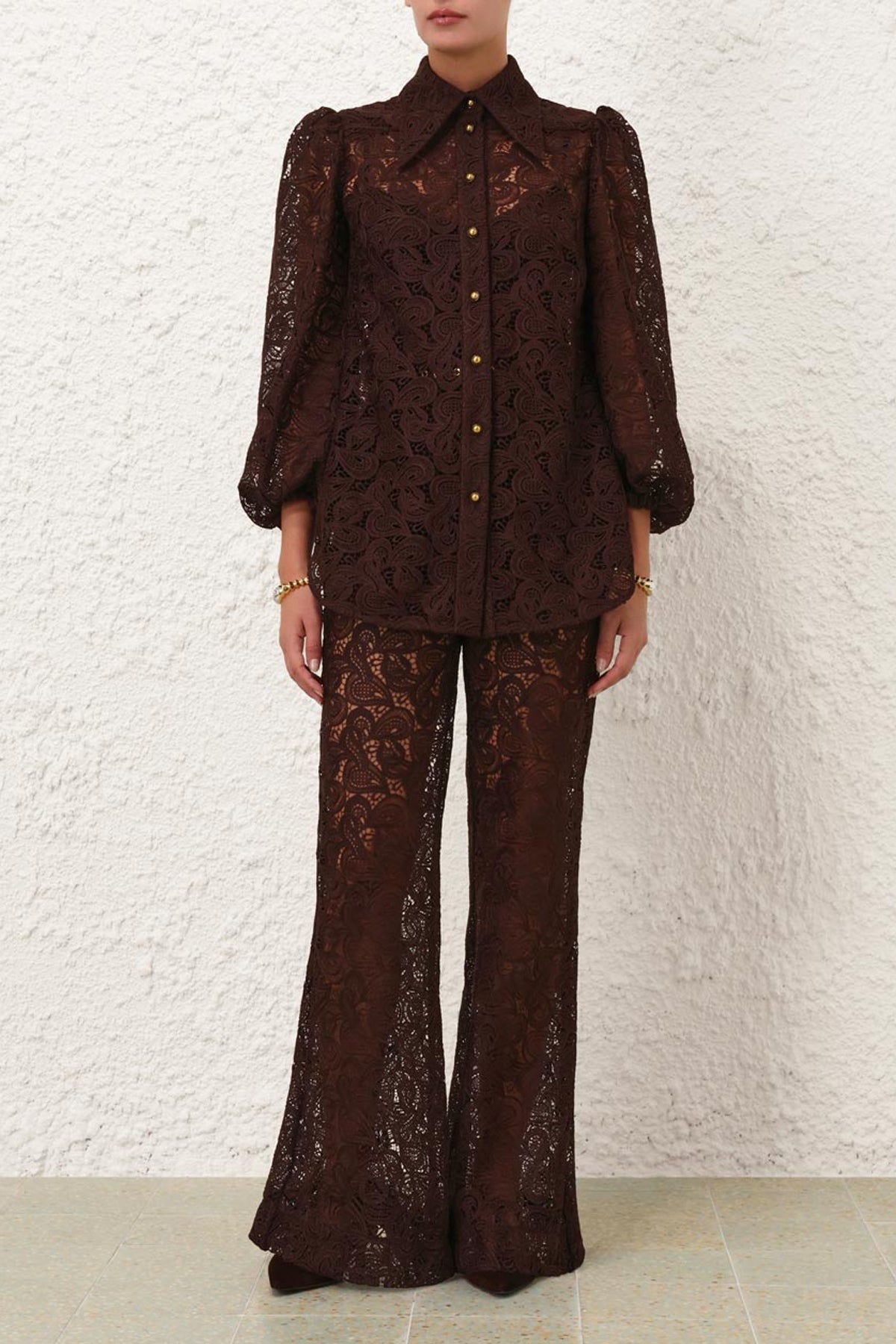 Illustration Lace Blouse in Chocolate - shop - olivia.com