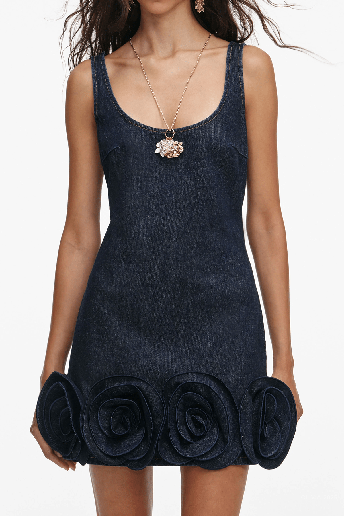 Indigo Denim 3D Flower Mini Dress - shop - olivia.com