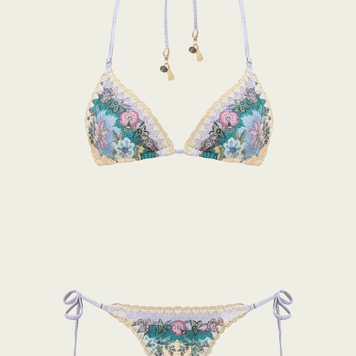 UNICOM ユニコム オキシビーナス 極美品 Indra Crochet Detail Bikini Set in Cream Scarf Floral