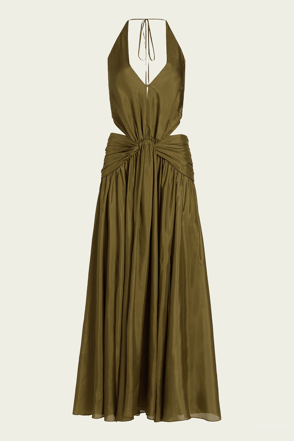 Indra Plunge Halter Maxi Dress in Olive - shop - olivia.com