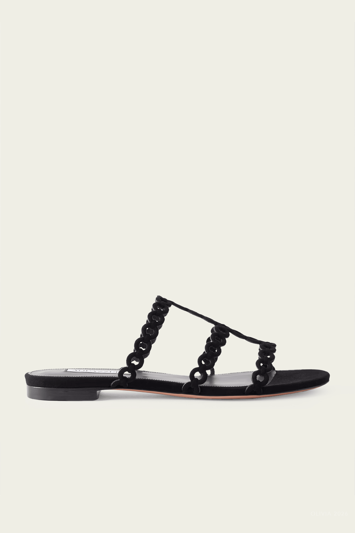 Infinity Chain Mule Flat in Black Suede - shop-olivia.com