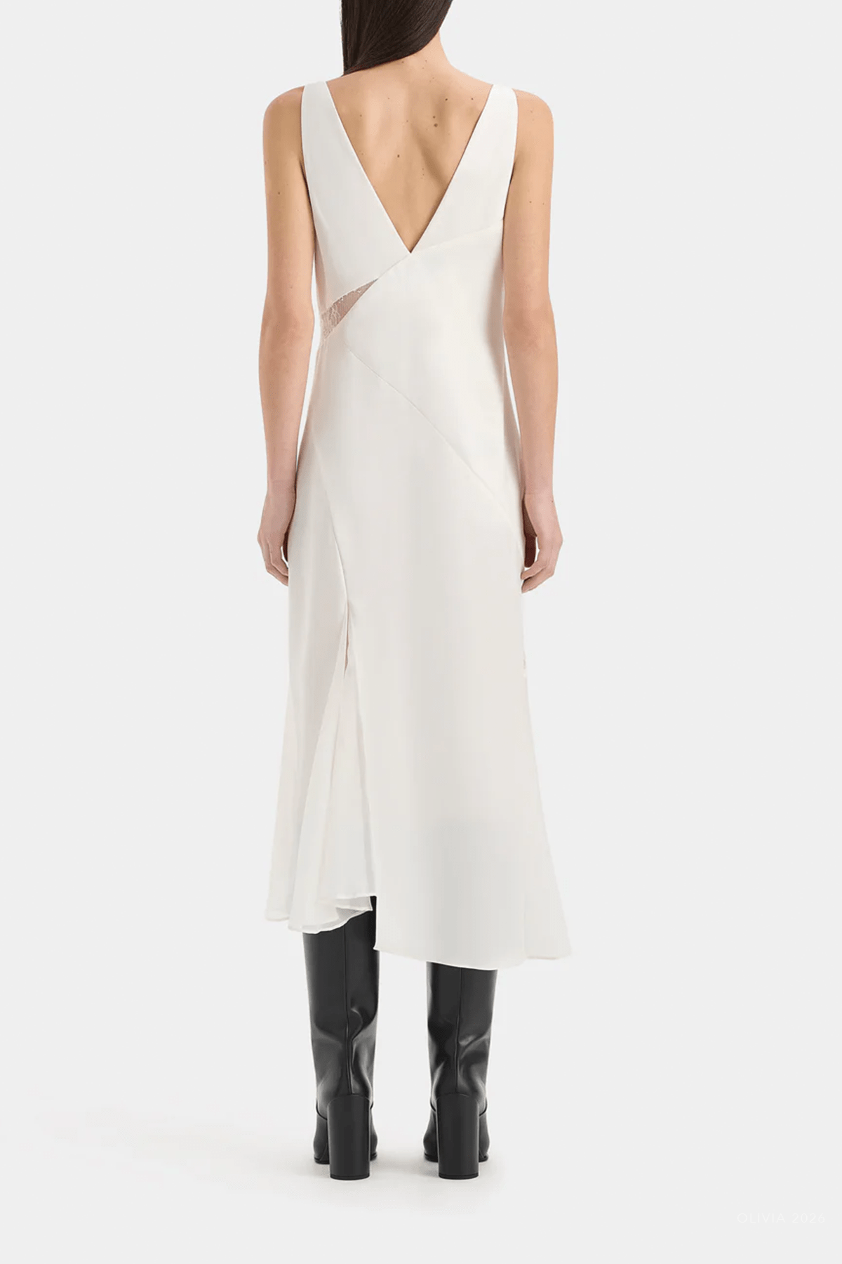 Ingrid Lace Midi Dress in Ivory - shop-olivia.com