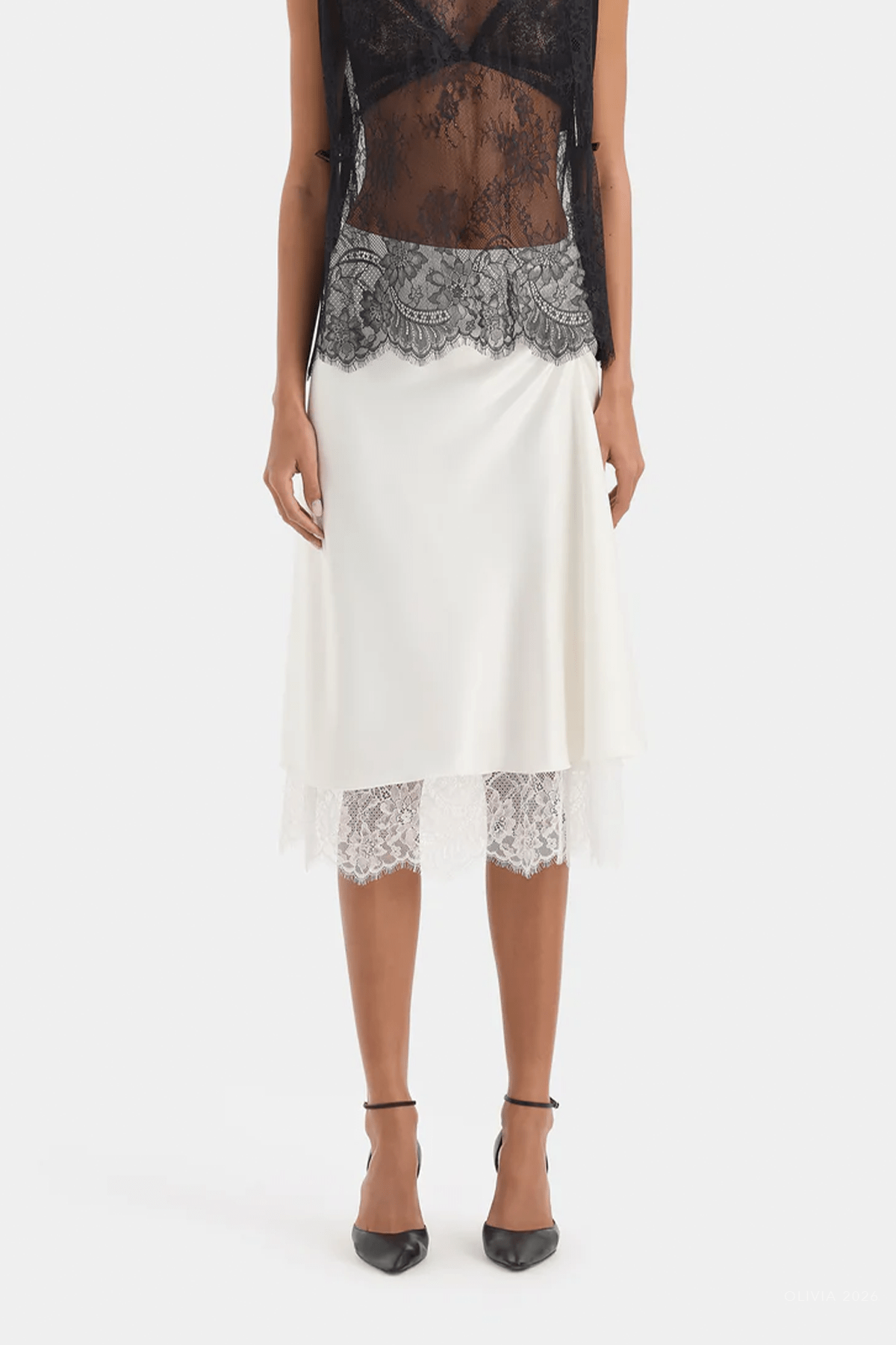 Ingrid Lace Midi Skirt in Ivory - shop-olivia.com