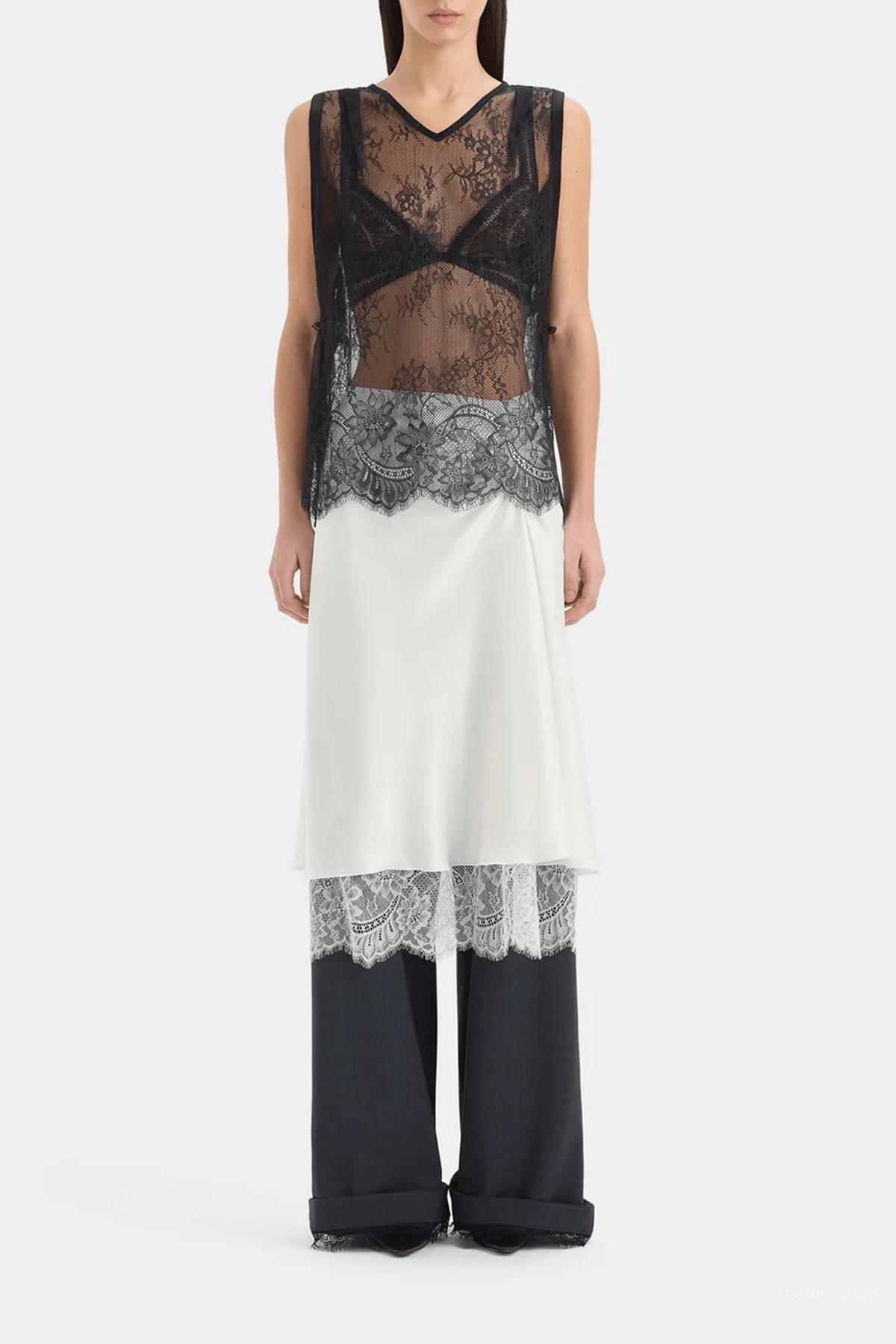 Ingrid Lace Midi Skirt in Ivory - shop-olivia.com