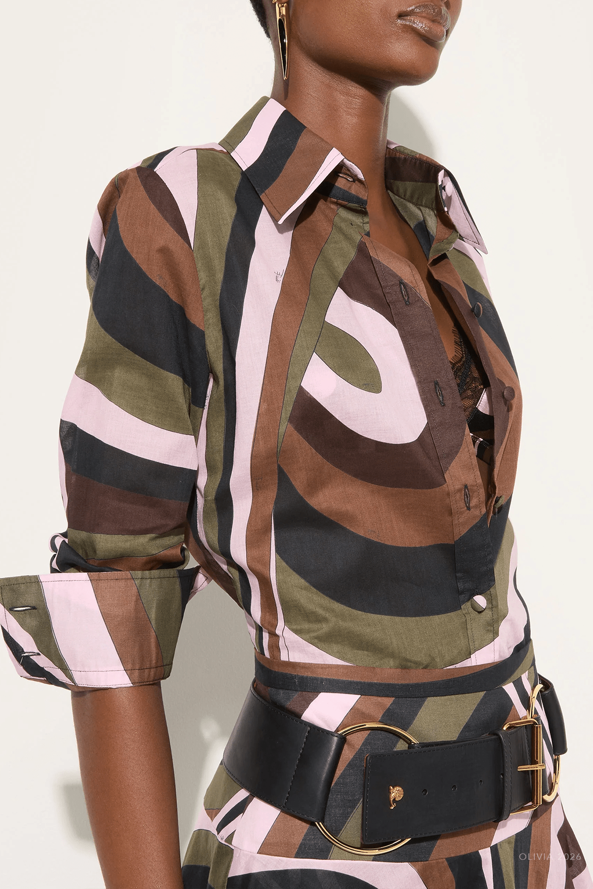Iride-Print Cotton Muslin Shirt in Khaki Pink - shop-olivia.com