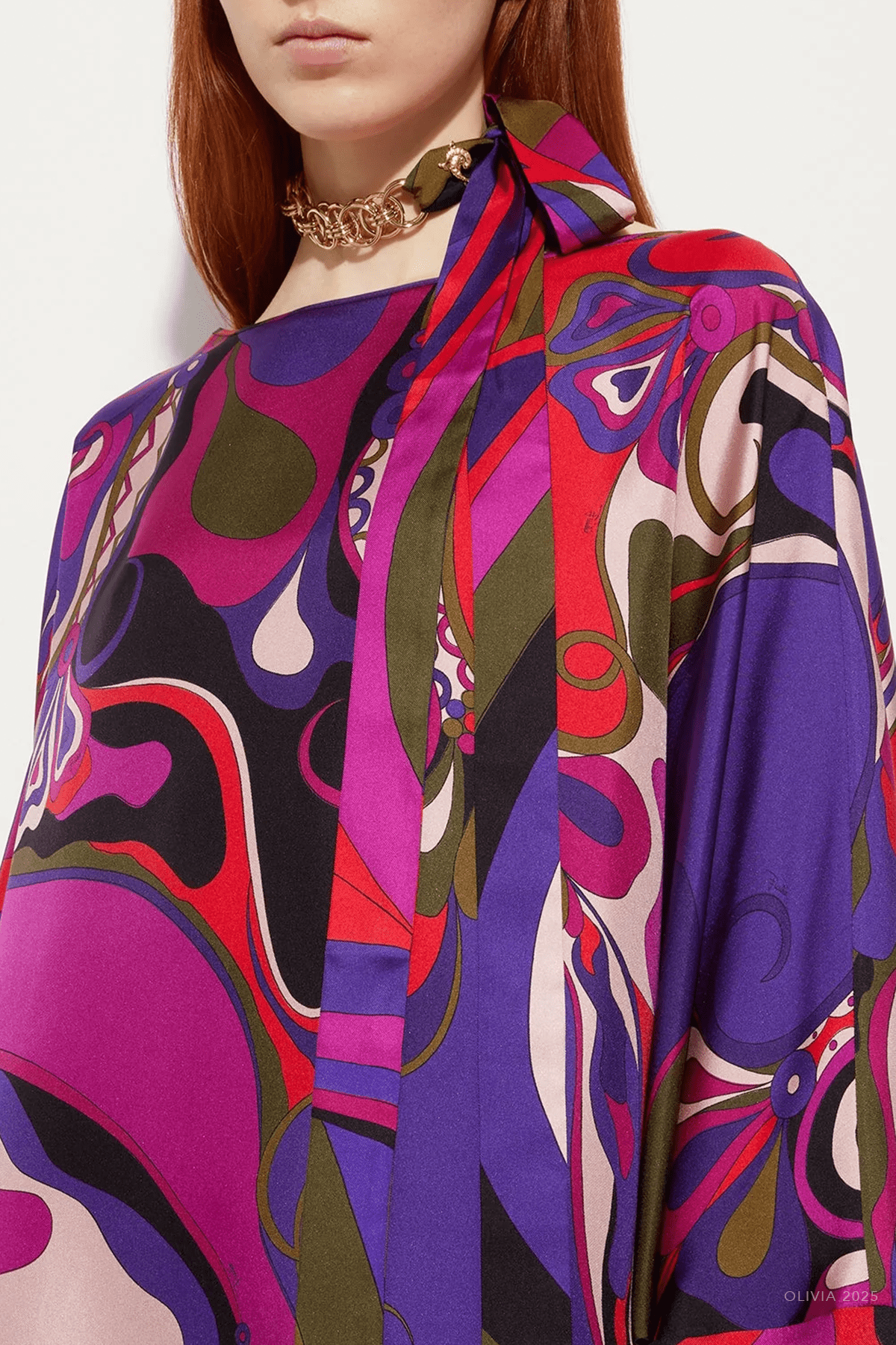 Iride - Print Foulard Chain Necklace in Oro Lucido - shop - olivia.com