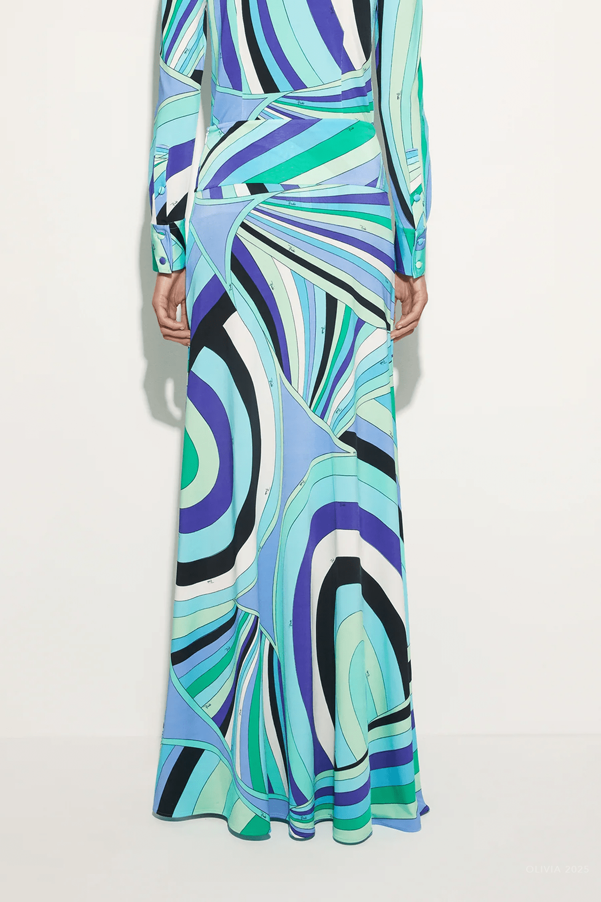 Iride - Print Long Jersey Skirt in Verde Lilla - shop - olivia.com