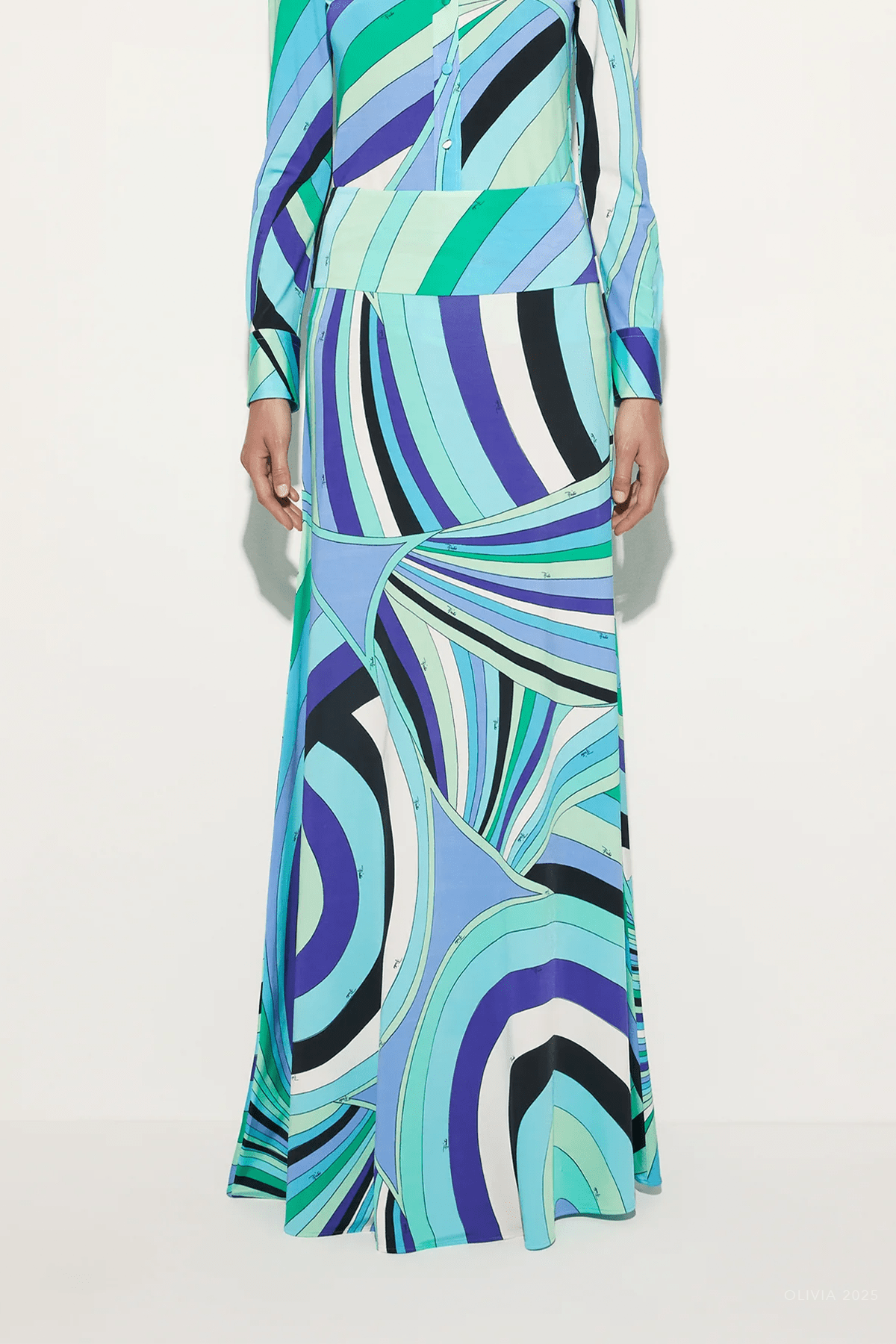 Iride - Print Long Jersey Skirt in Verde Lilla - shop - olivia.com