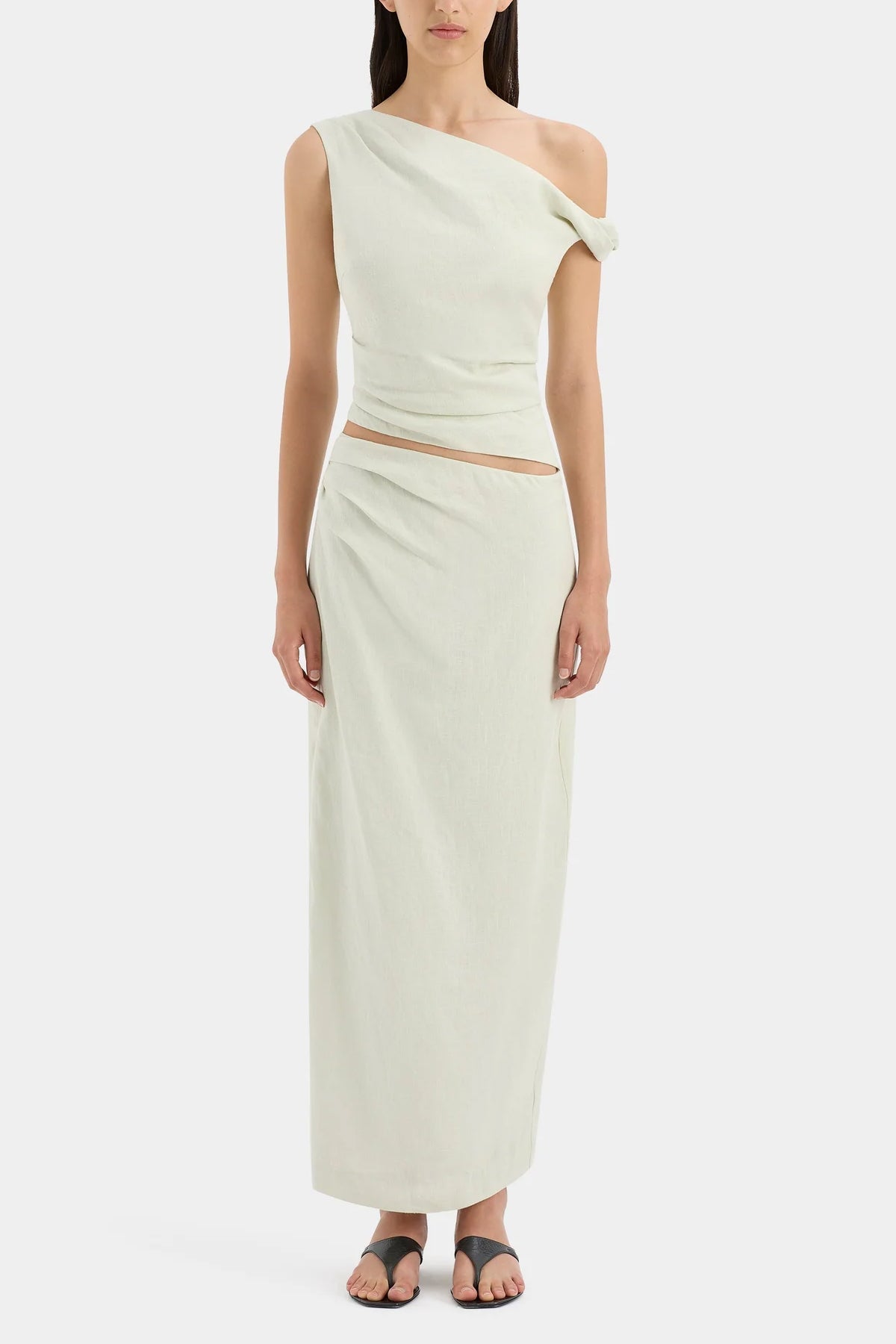 Iris Asymmetric Midi Skirt in Light Sage - shop - olivia.com