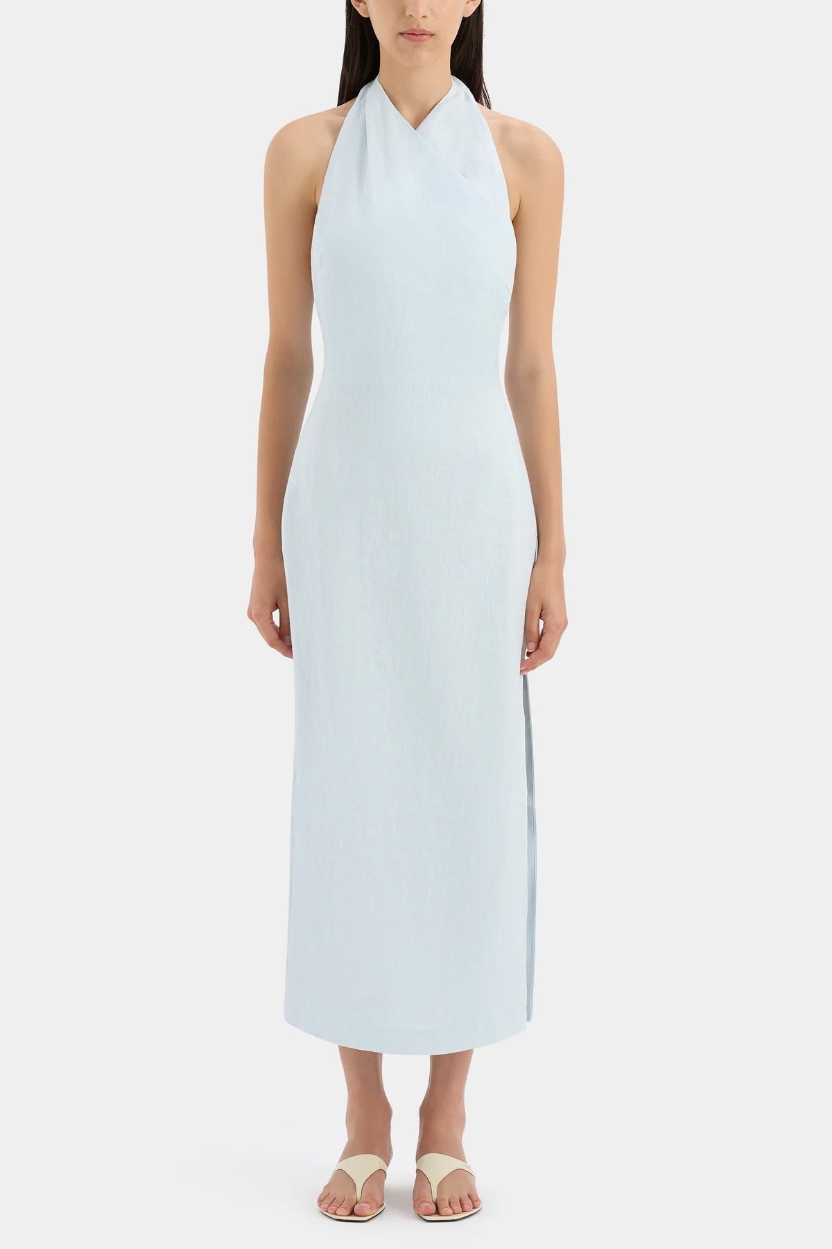 Iris Halter Midi Dress in Light Blue - shop - olivia.com