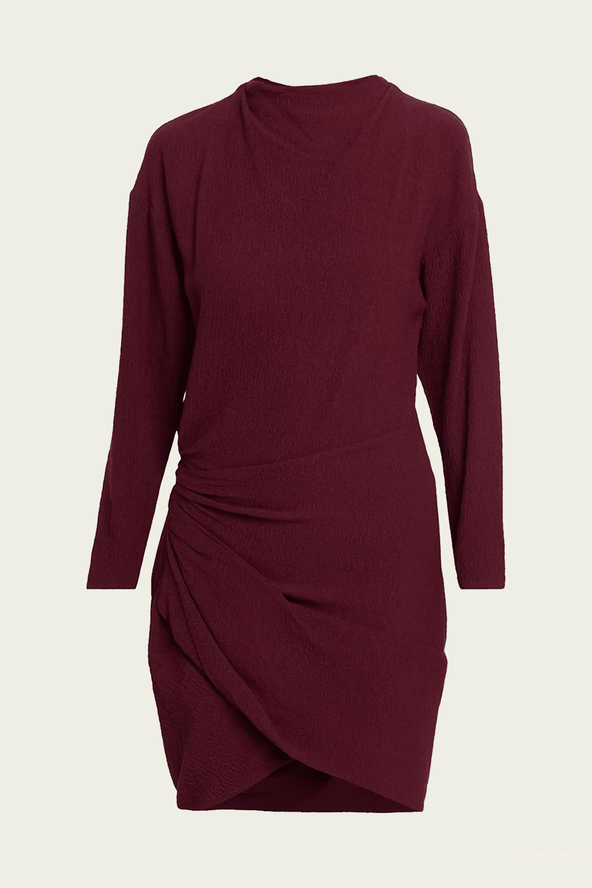 Ivana Textured Crepe Ruched Mini Dress in Pinot Red - shop-olivia.com