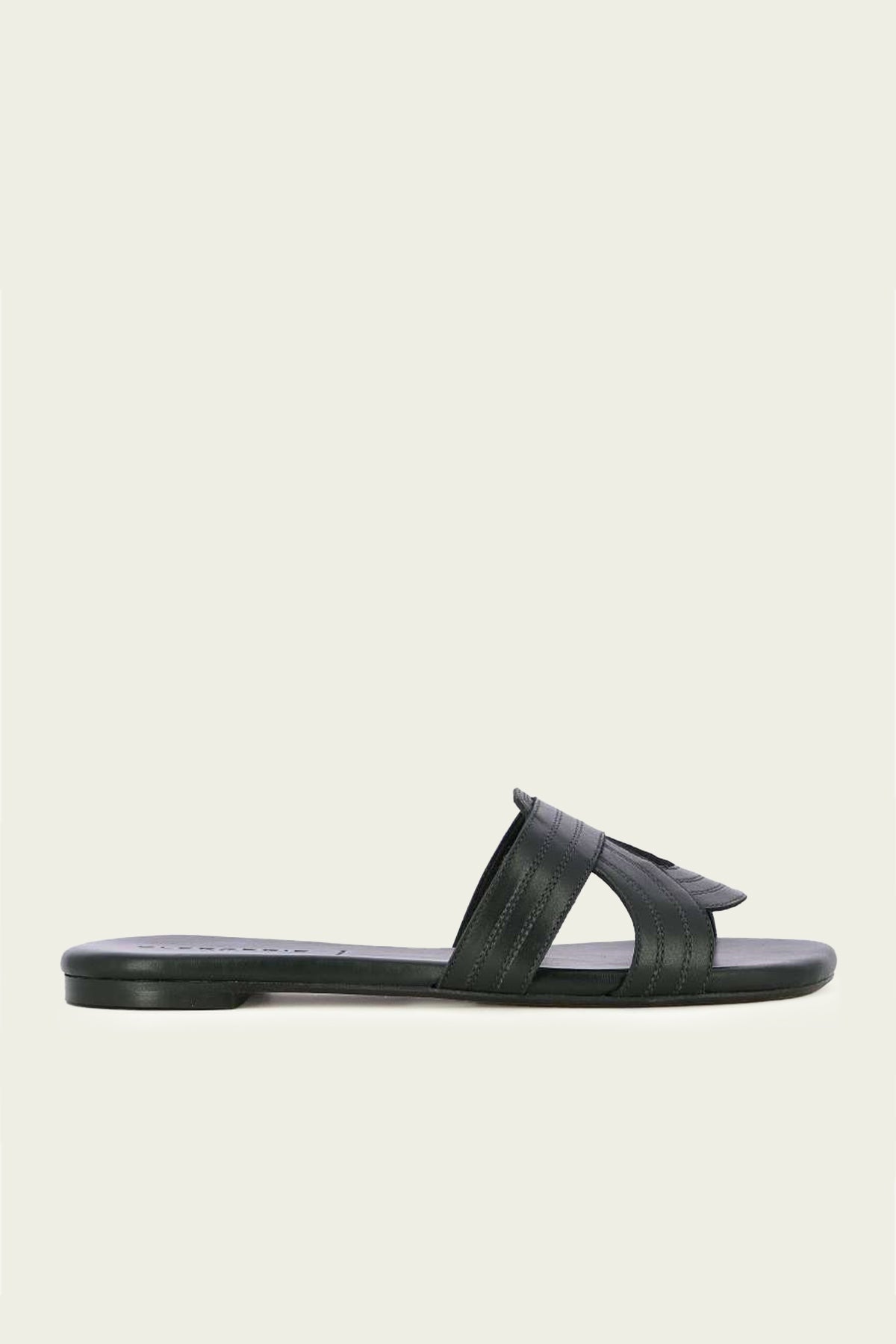Ivory Leather Flat Sandals in Black - shop-olivia.com