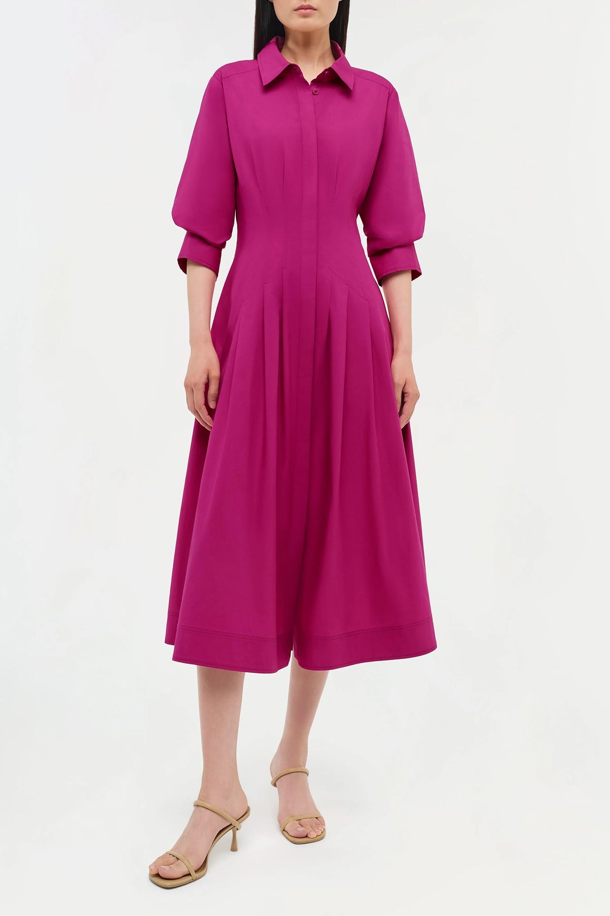 Jazz Pintuck Midi Dress in Magenta - shop - olivia.com