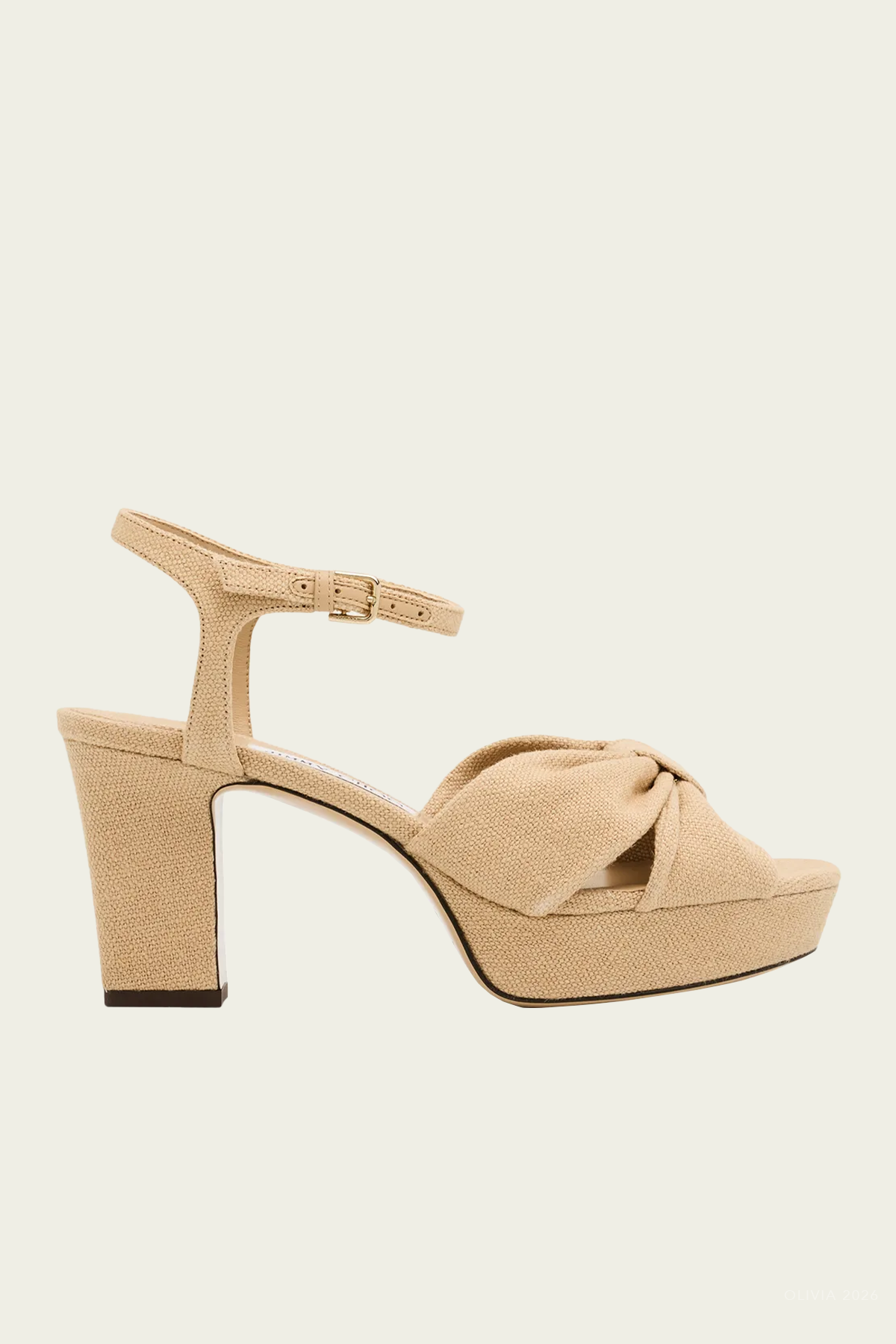 Heloise 80 Linen Platform Sandals in Camel
