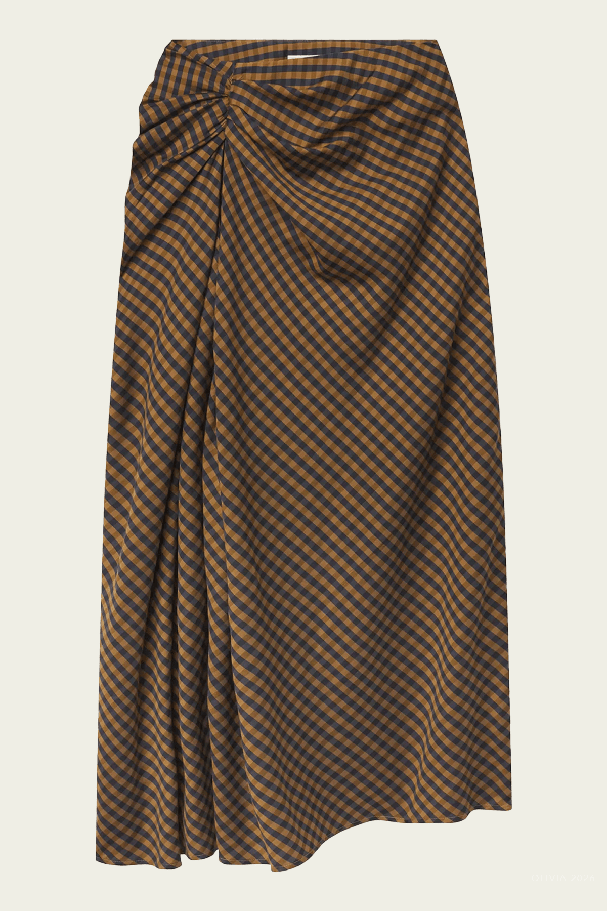 Jean Check Midi Skirt in Pecan Navy - shop-olivia.com