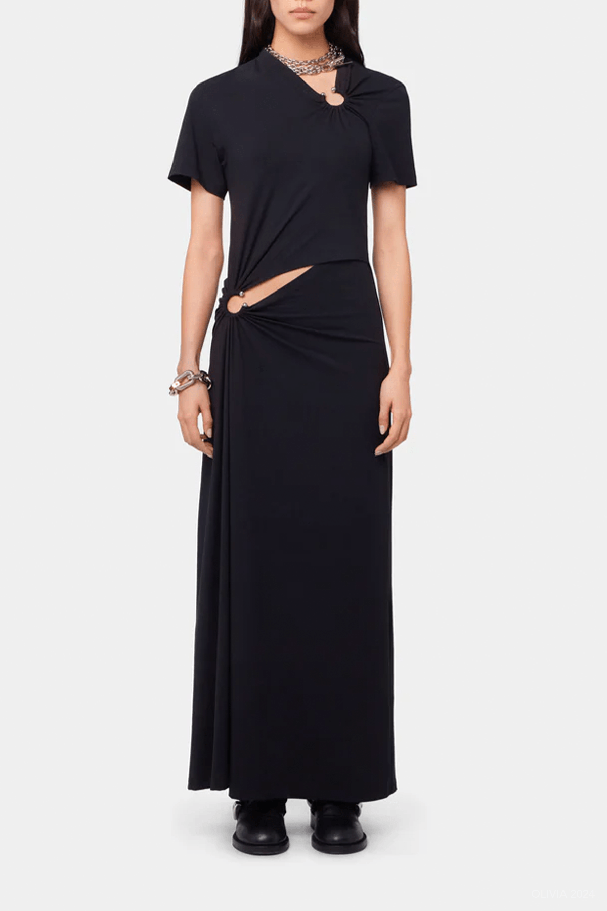 Jersey Piercing Midi Dress in Black - shop - olivia.com