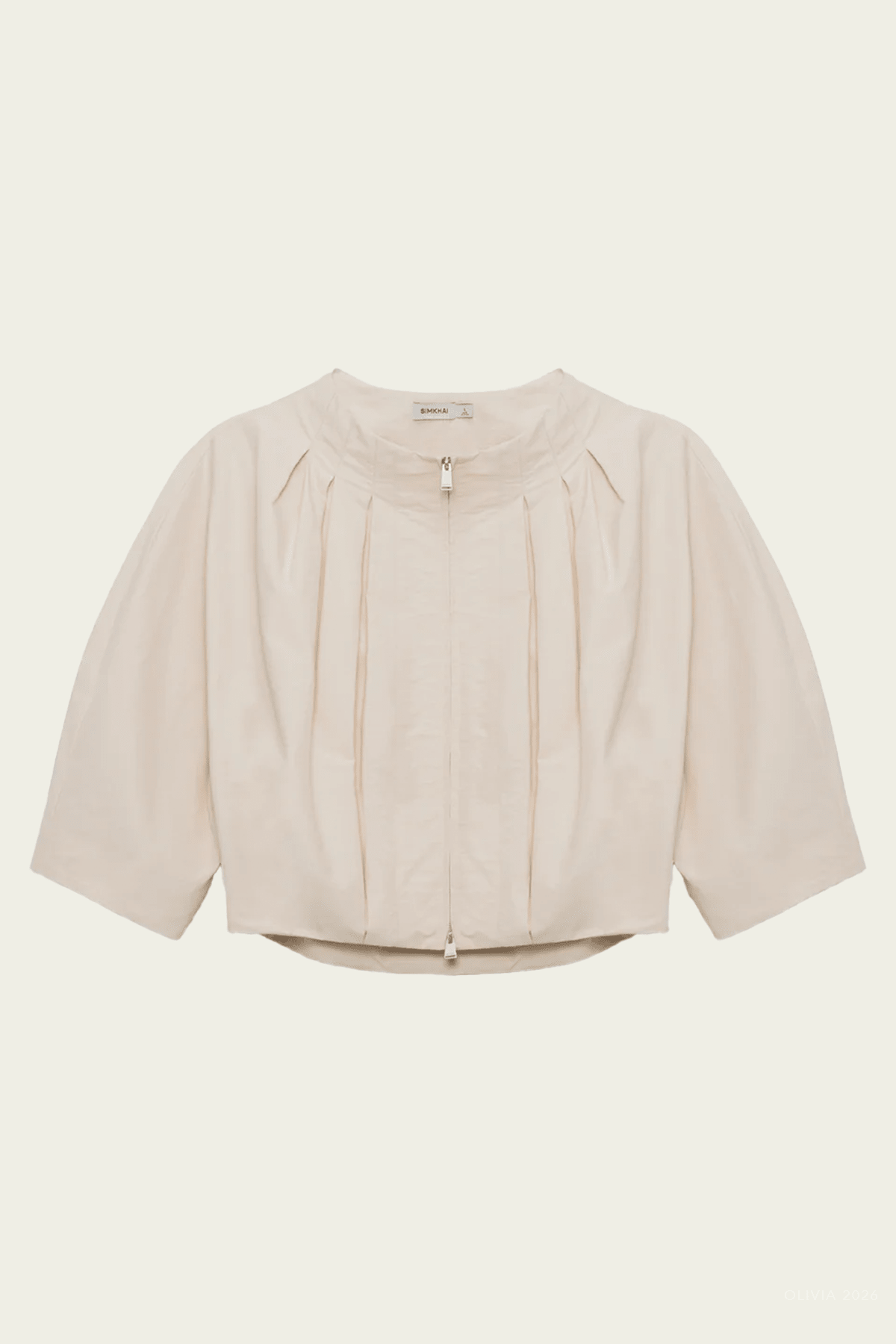 Jess Pleated Cotton Faille Jacket in Stone - shop-olivia.com