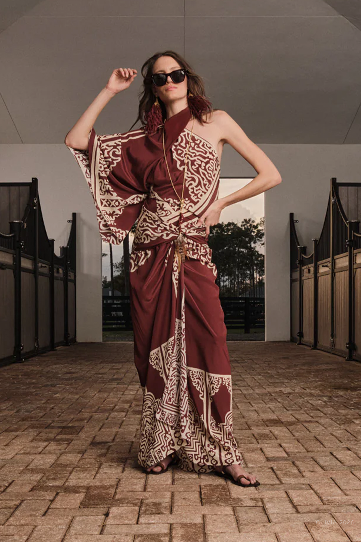 Geometry Of The Saddle Skirt in Wine Ecru