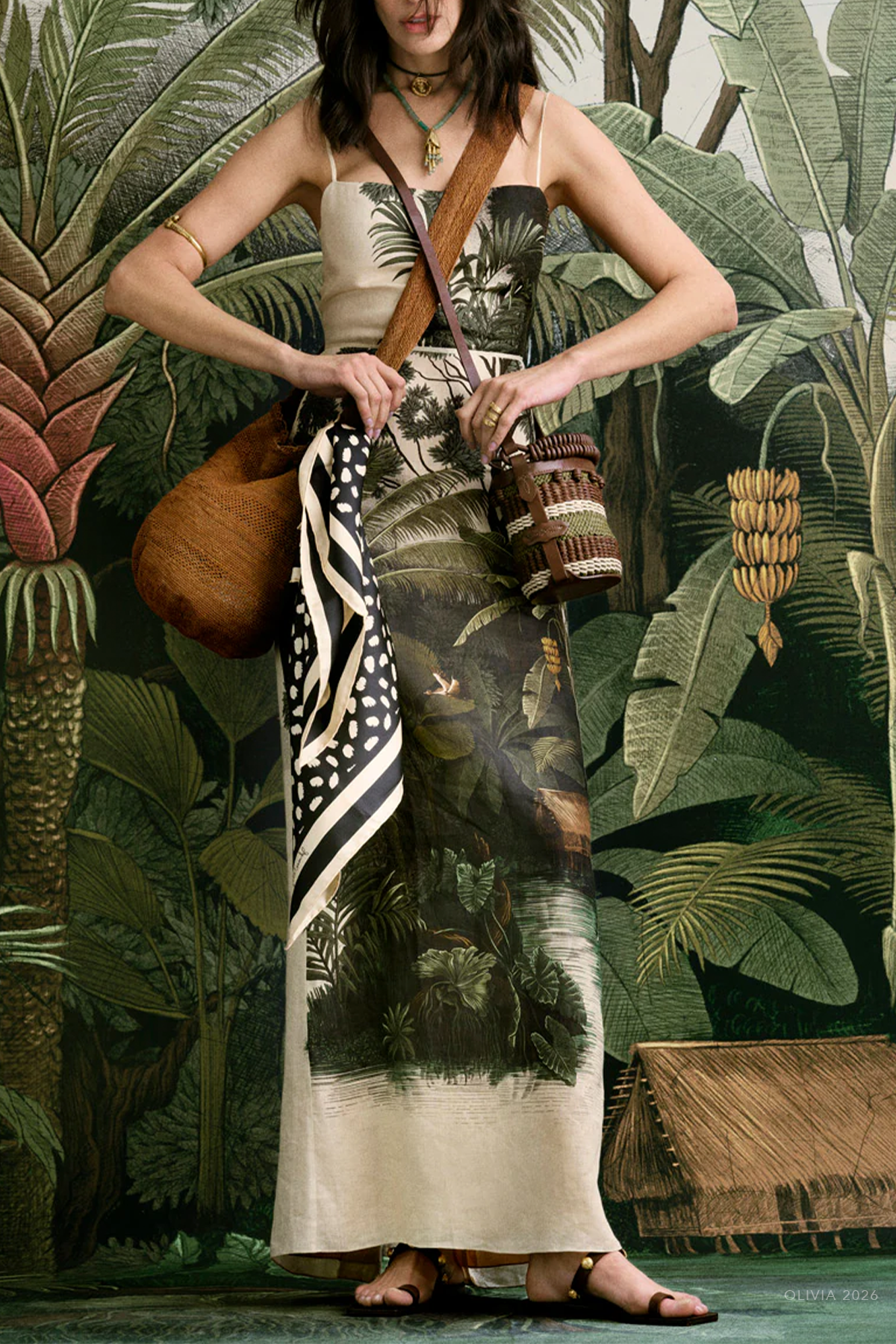 Andean Mythology Dress in Ecru Green