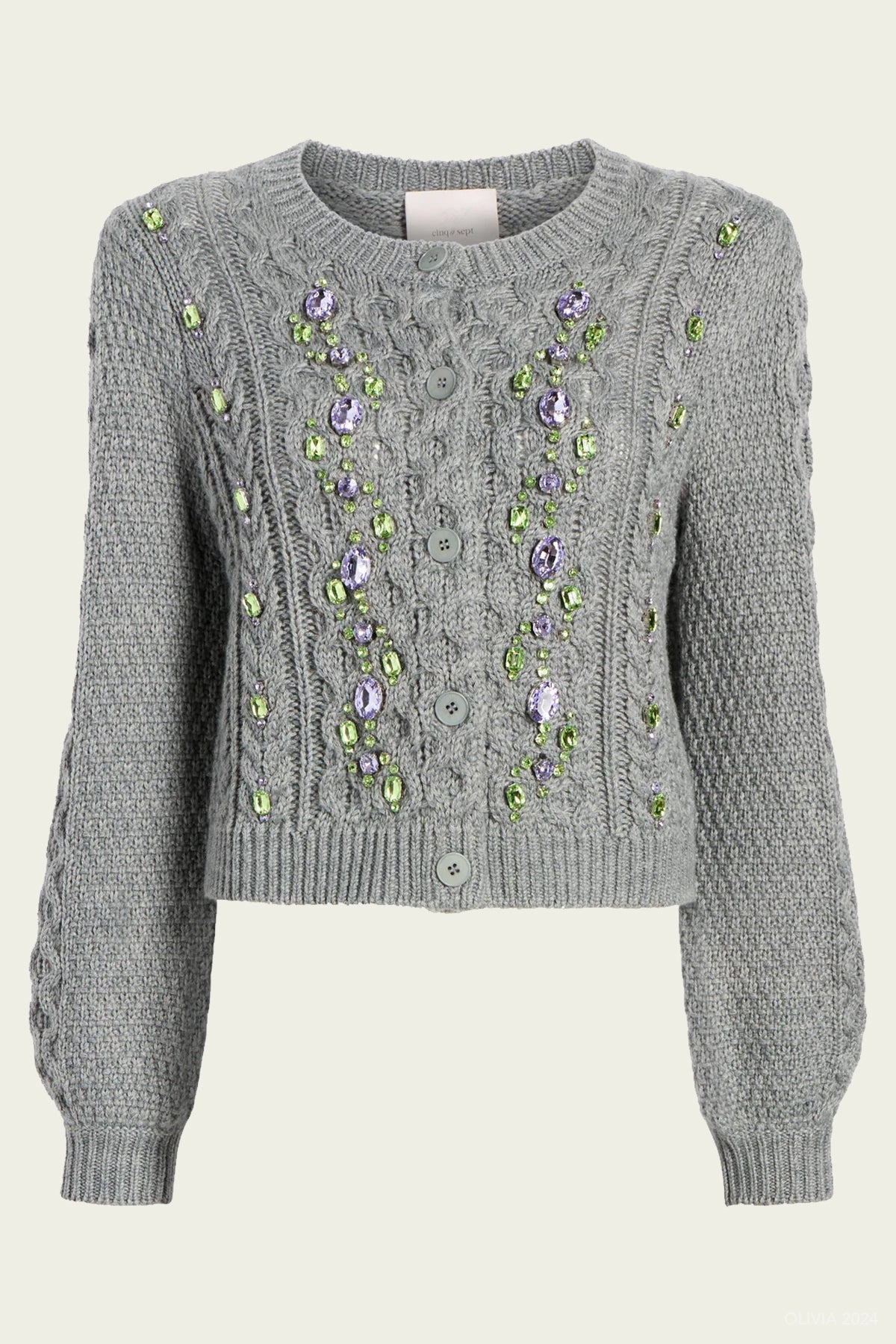 Joelle Embellished Cable Cardigan in Charcoal Lilac - shop - olivia.com