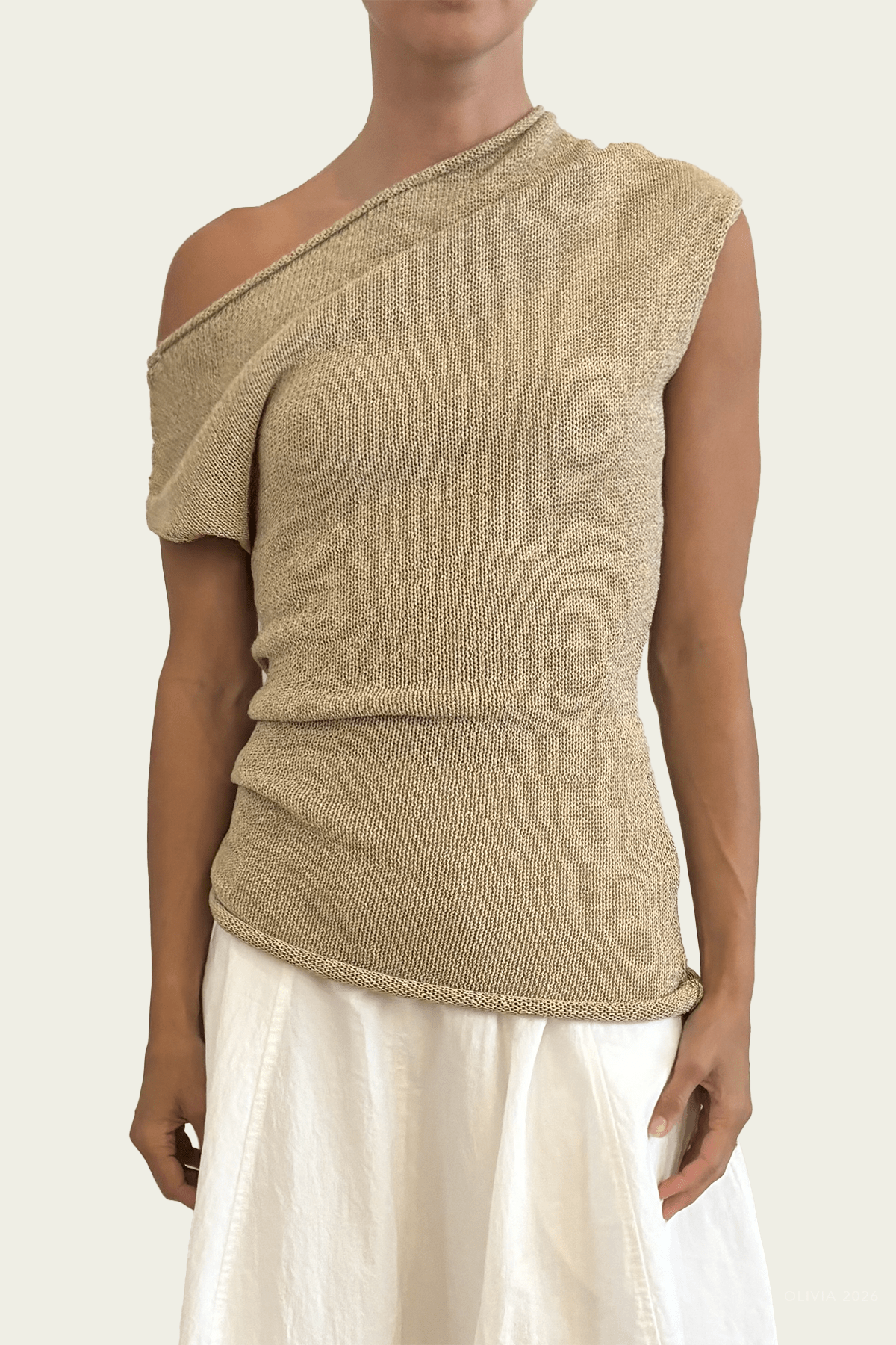 Joni Knit One Shoulder Top in Light Brown - shop - olivia.com