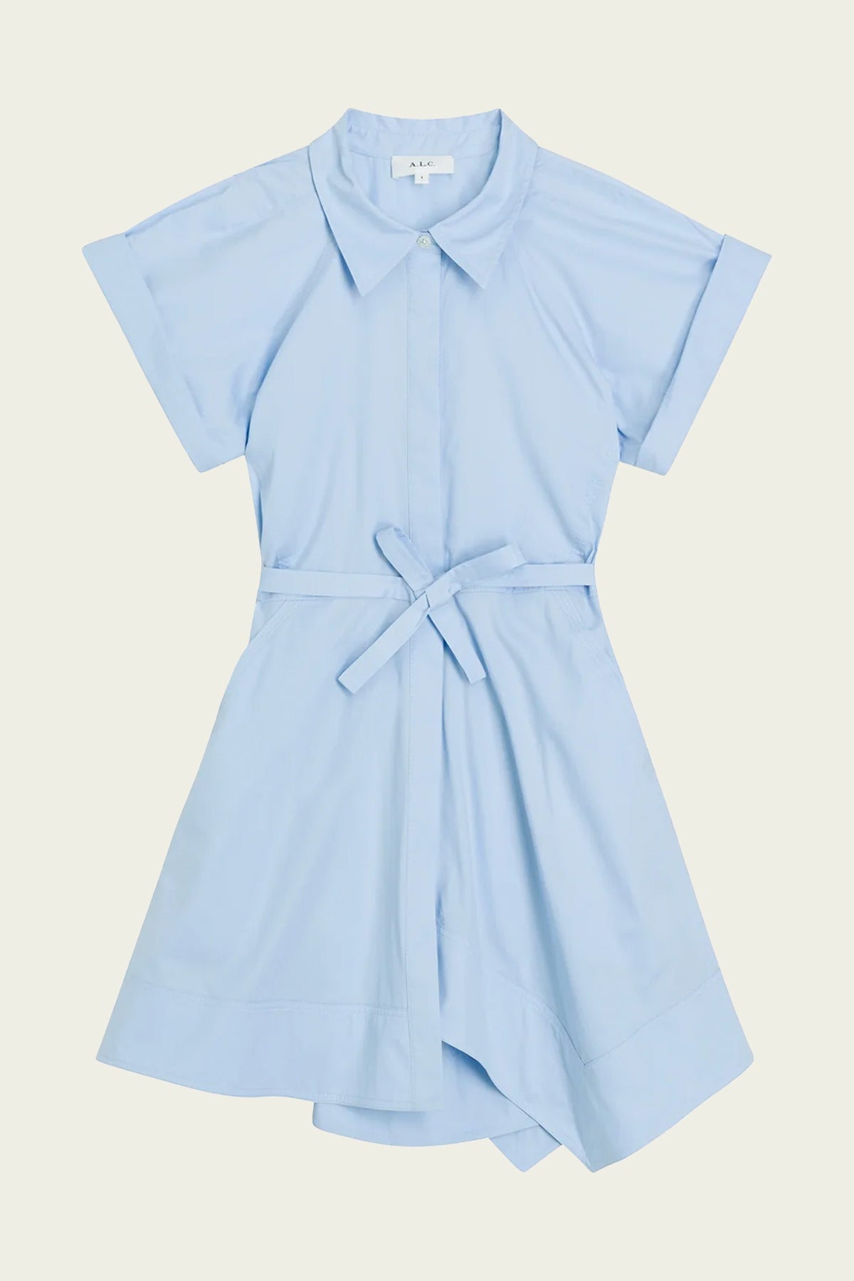 Julie Cotton Mini Shirtdress in Sky Blue - shop-olivia.com