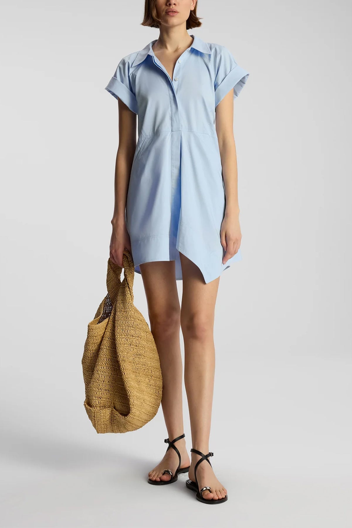 Julie Cotton Mini Shirtdress in Sky Blue - shop-olivia.com