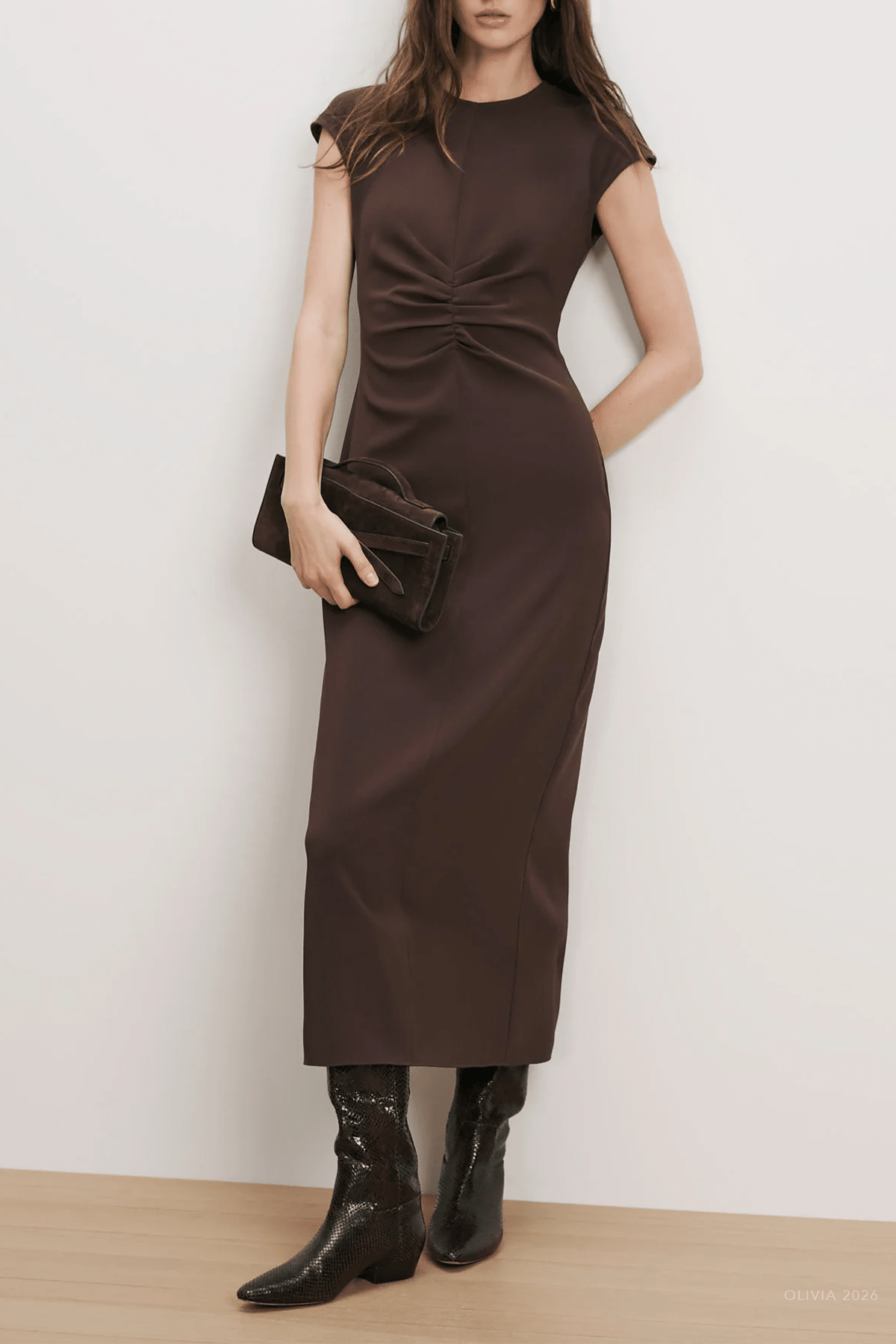 June Midi Dress in Espresso - shop-olivia.com