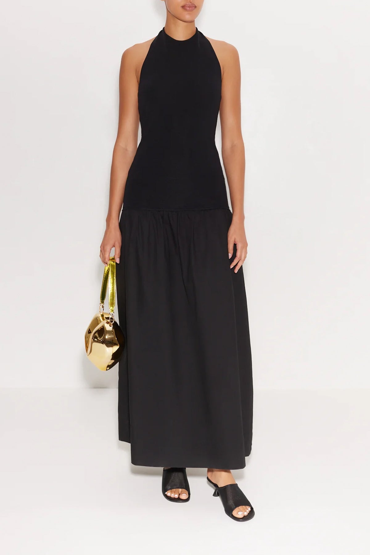 Junjo Knit & Poplin Maxi Dress in Black - shop-olivia.com