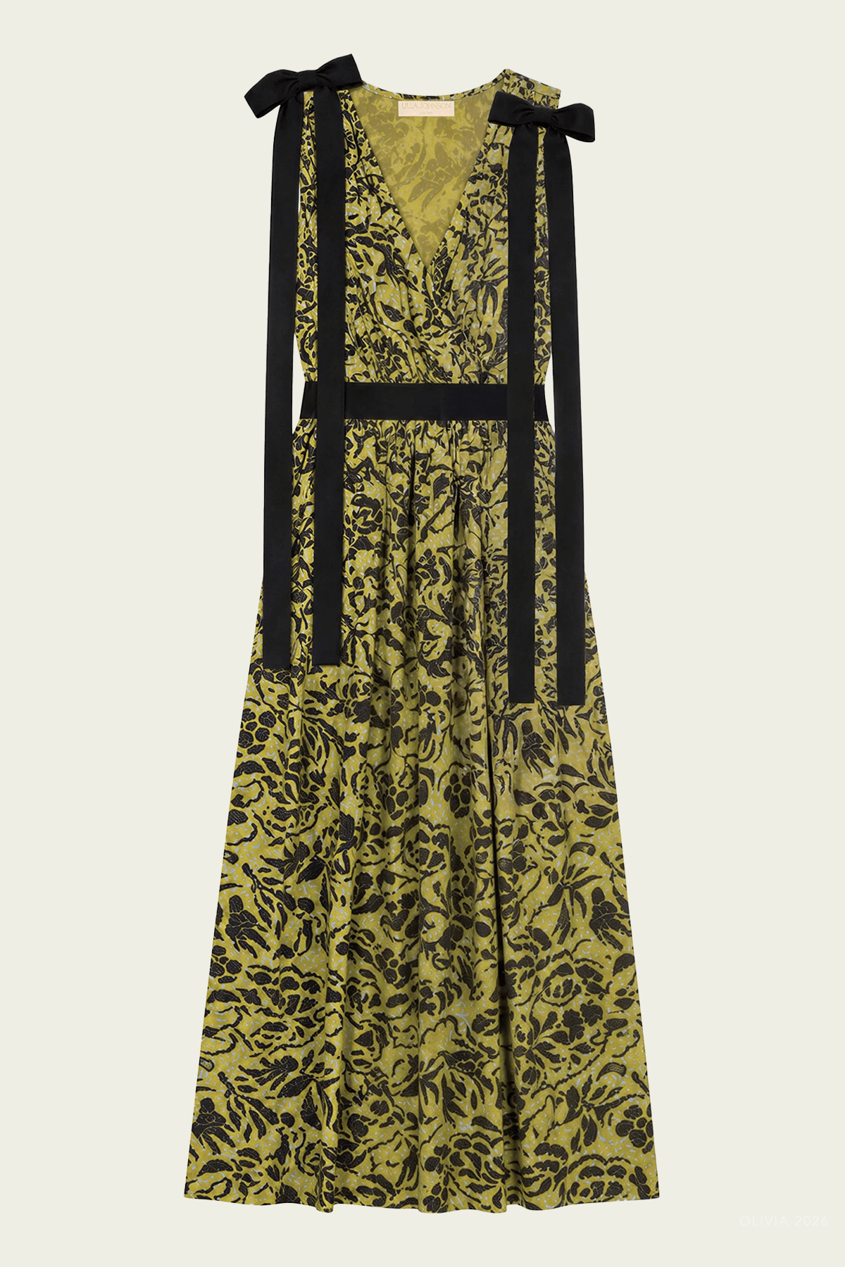 Karina Cotton Bow Dress in Chartreuse - shop-olivia.com