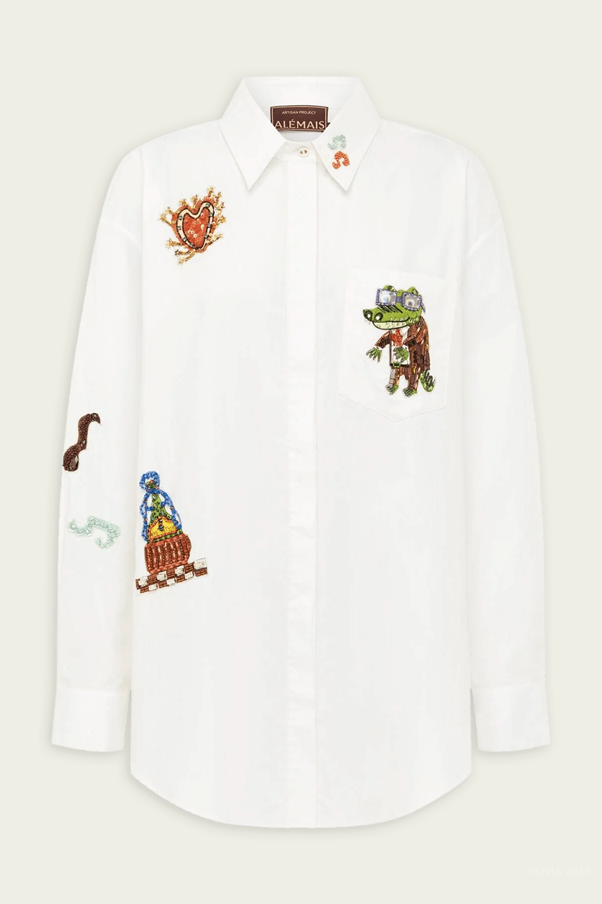 Katerina Embellished Shirt in Cream - shop - olivia.com