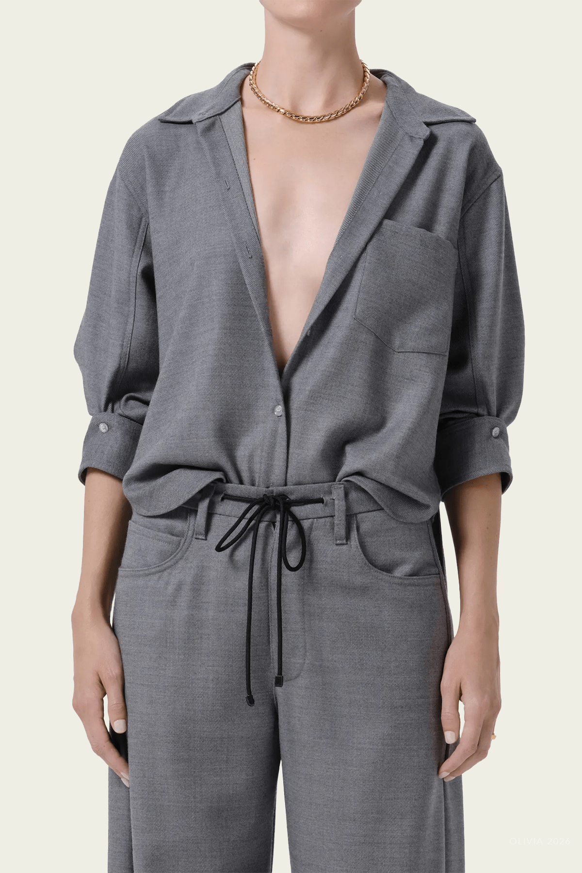 Kayla Shrunken Felted Wool Shirt in Gris - shop-olivia.com