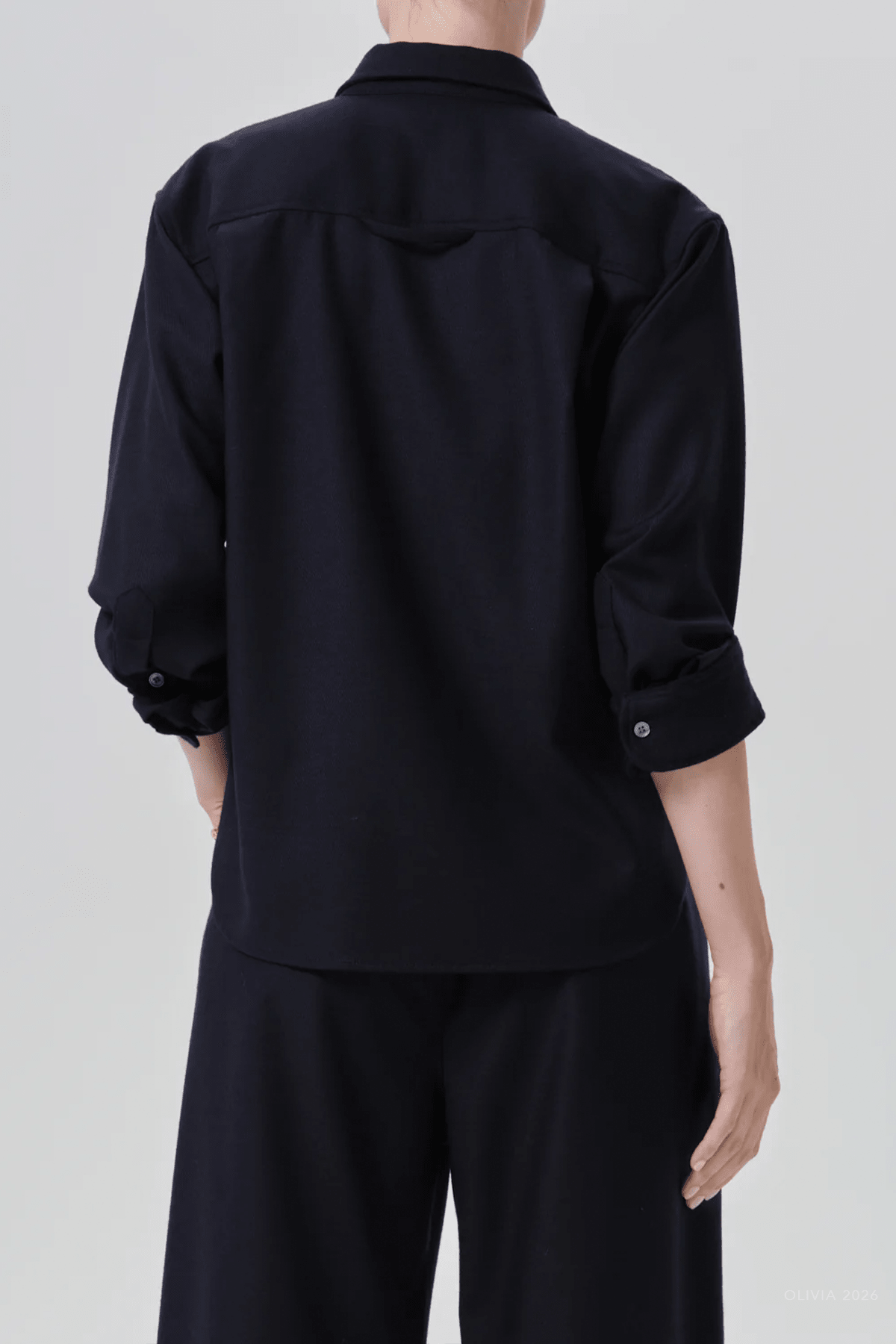 Kayla Shrunken Felted Wool Shirt in Navy - shop-olivia.com