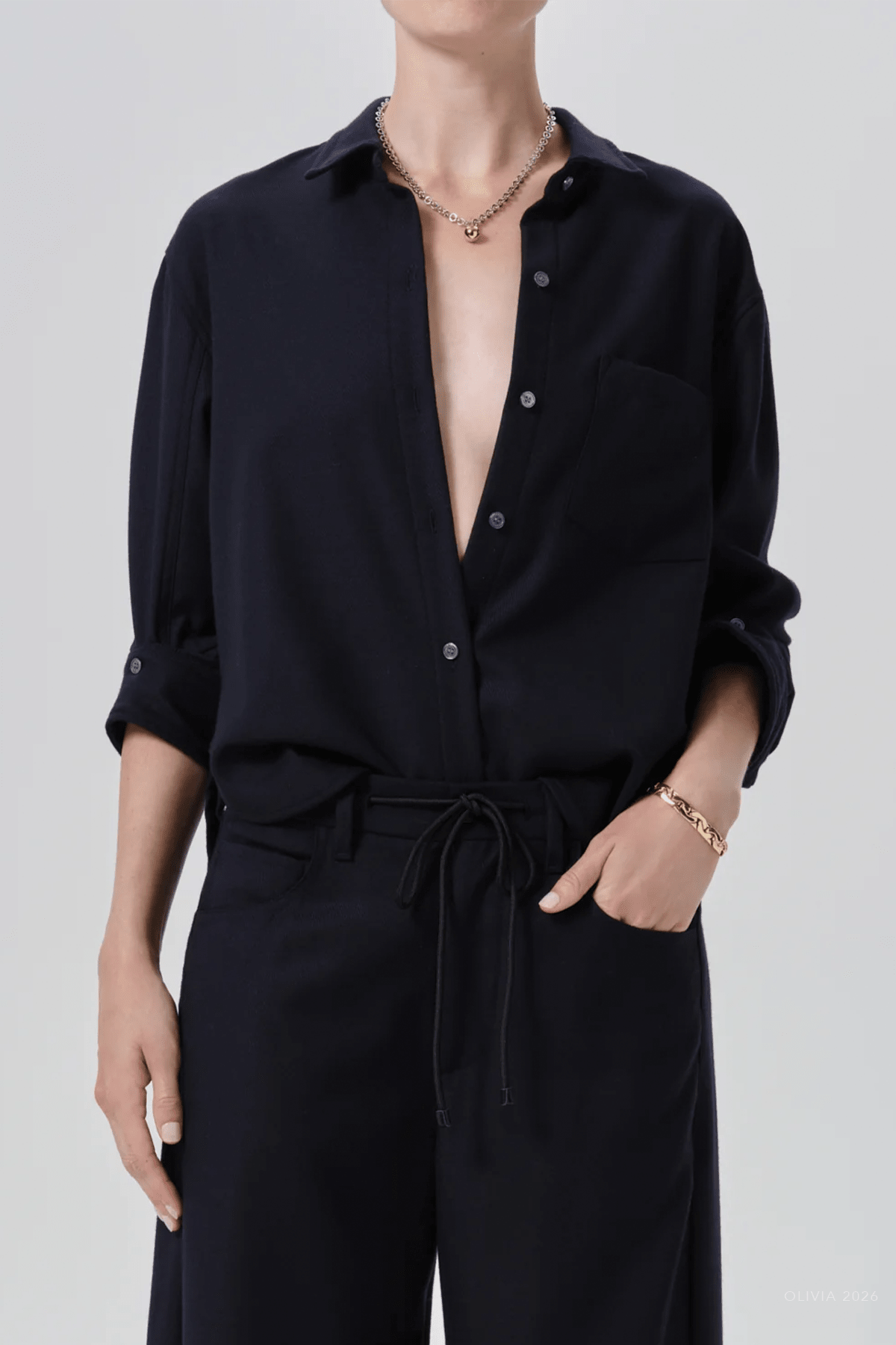 Kayla Shrunken Felted Wool Shirt in Navy - shop-olivia.com