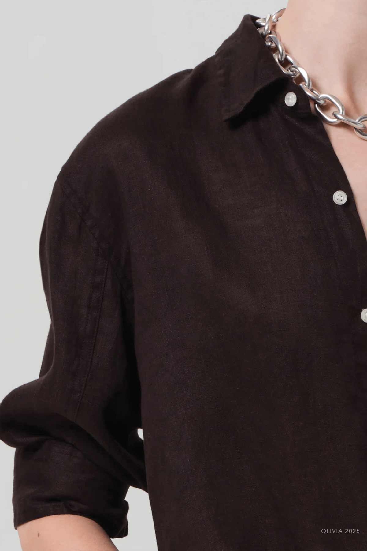 Kayla Shrunken Shirt in Chocolate - shop - olivia.com