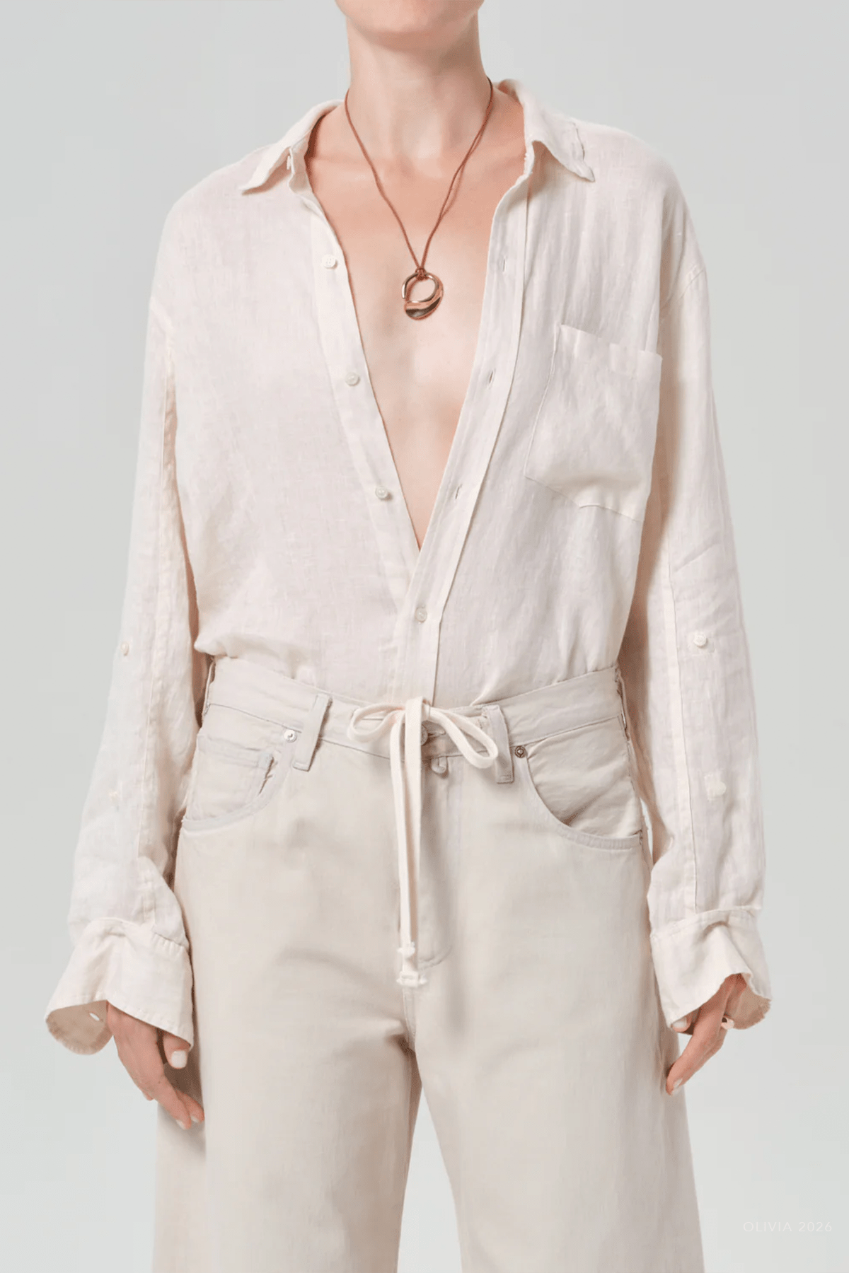 Kayla Shrunken Shirt in Pale Stone - shop - olivia.com