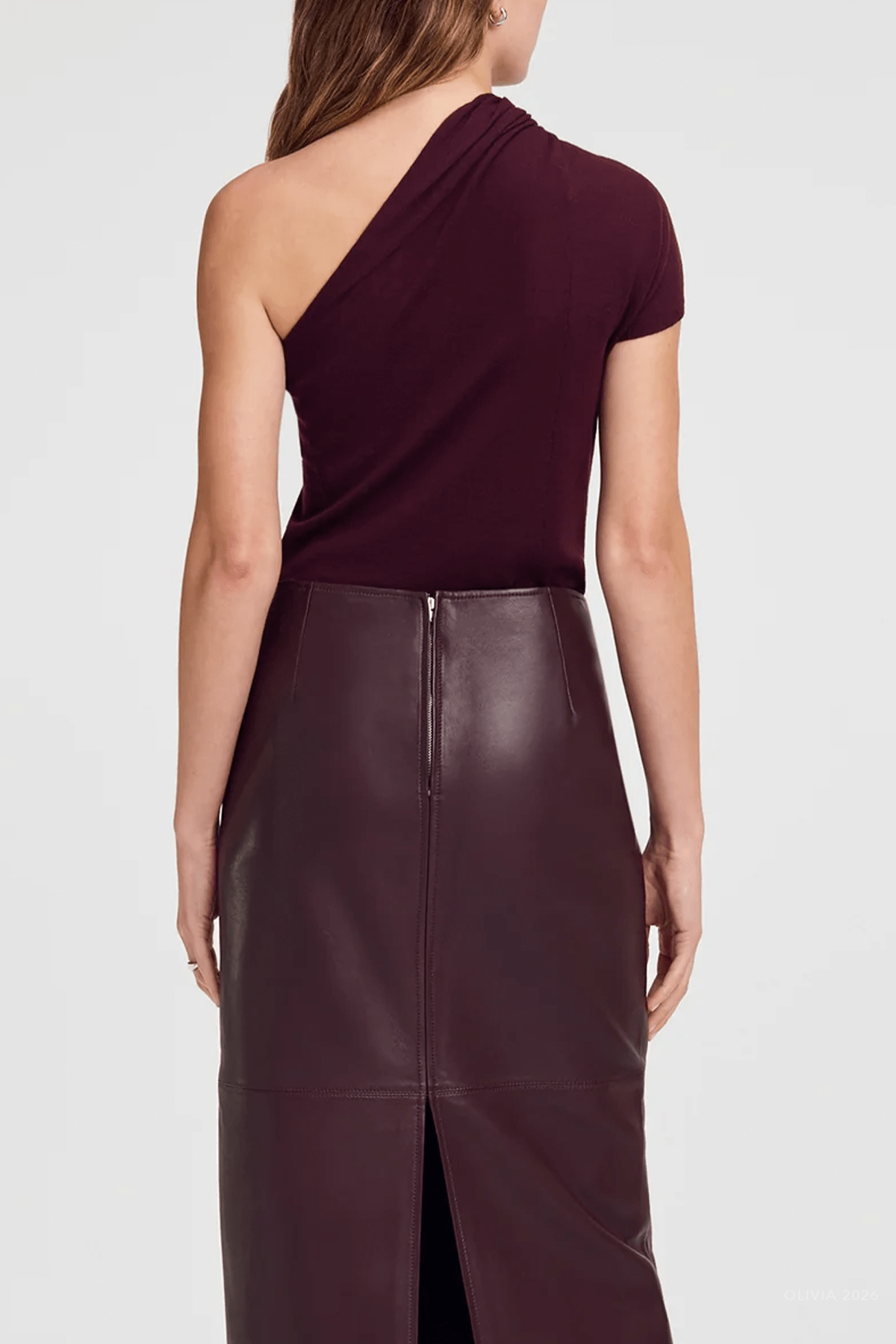 Kaylee Fine Merino One Shoulder Top in Dark Mulberry - shop-olivia.com