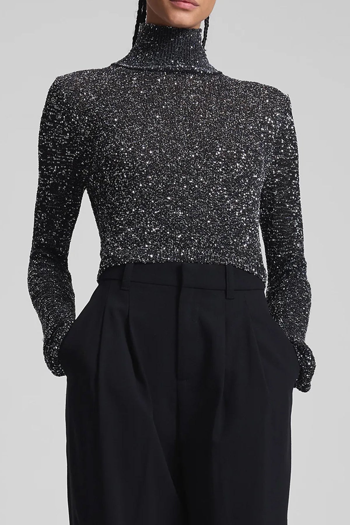 Kendall Sequin Embellished Top in Black/Silver - shop - olivia.com